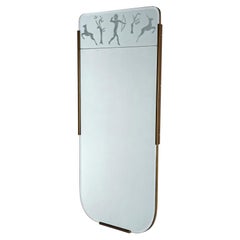 Swedish Grace Mirror with Etched Glass Panel Depicting Diana the Huntress