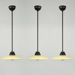 Swedish Grace Opaline & Bronzed Brass Pendants, Set of 3, 1940s