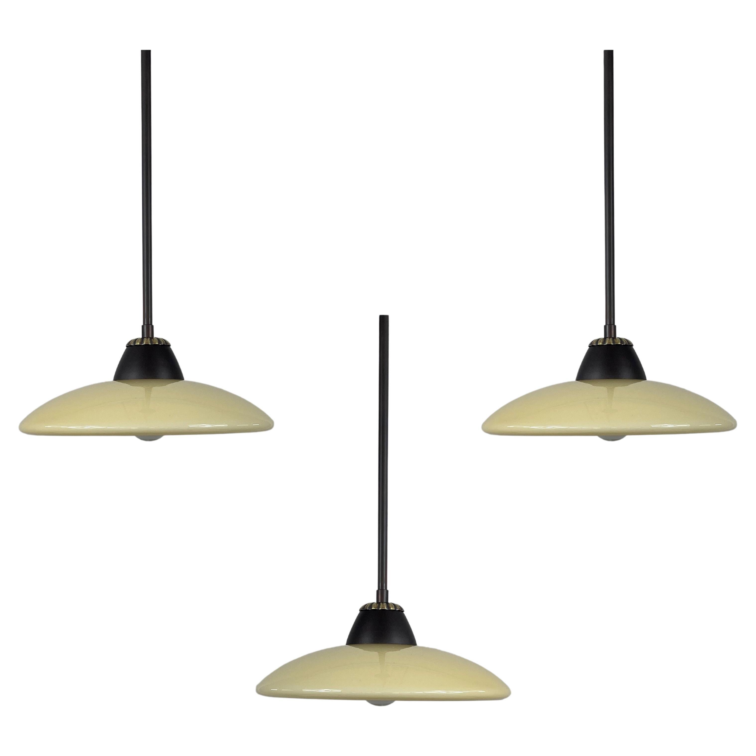 Swedish Grace Opaline & Bronzed Brass Pendants, Set of 3, 1940s