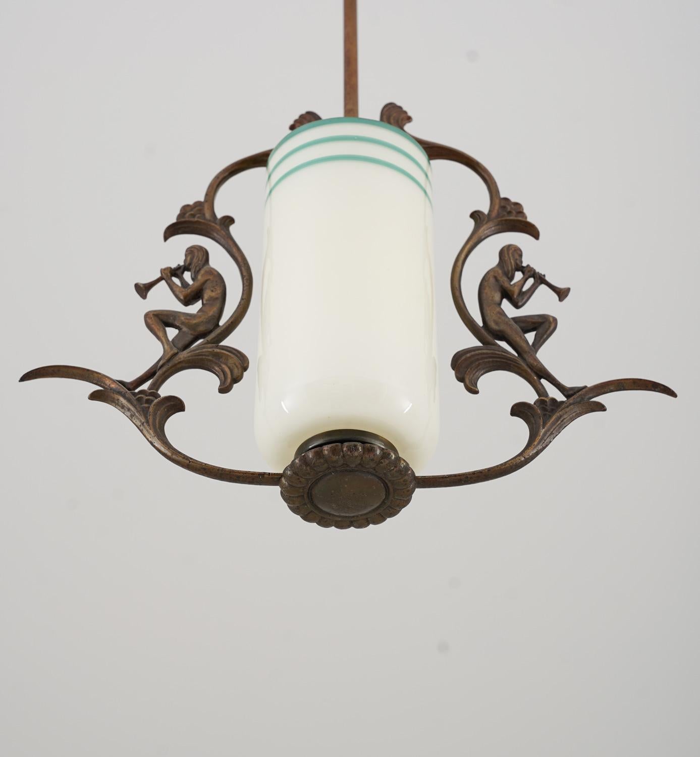 20th Century Swedish Grace Pendant in Brass and Glass For Sale