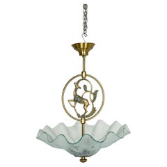 Swedish grace Pendant Light with Deer Motif, Brass and Frosted Glass