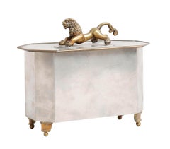 Swedish Grace Pewter Box with a brass lion sculpture