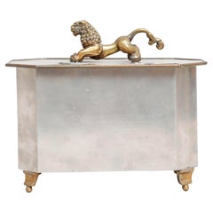 Swedish Grace Pewter Box with a brass lion sculpture