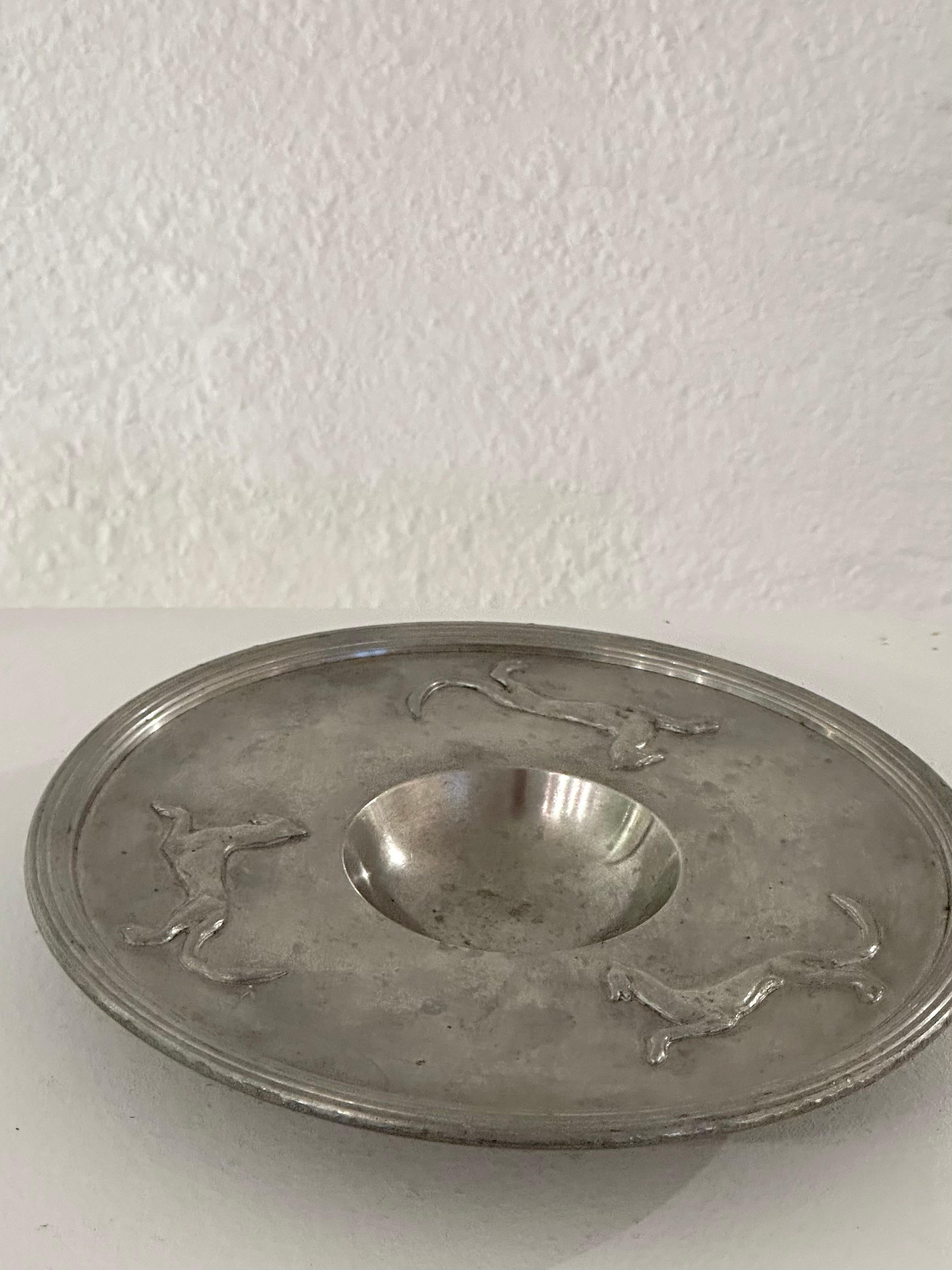 Swedish Grace Pewter Dish or Bowl on Foot with Felines by Svenskt Tenn, 1927 4