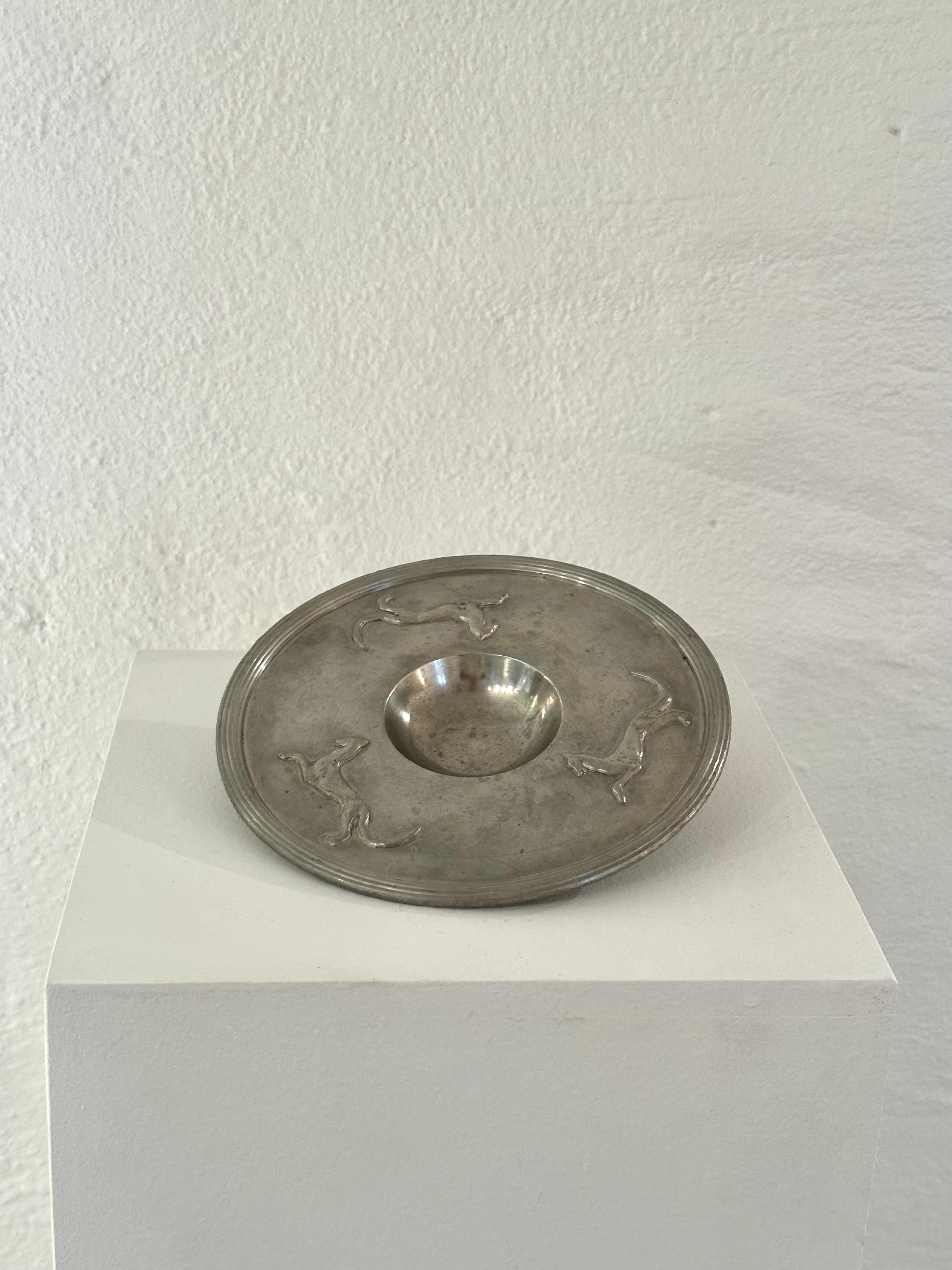 Swedish Grace Pewter Dish or Bowl on Foot with Felines by Svenskt Tenn, 1927 8