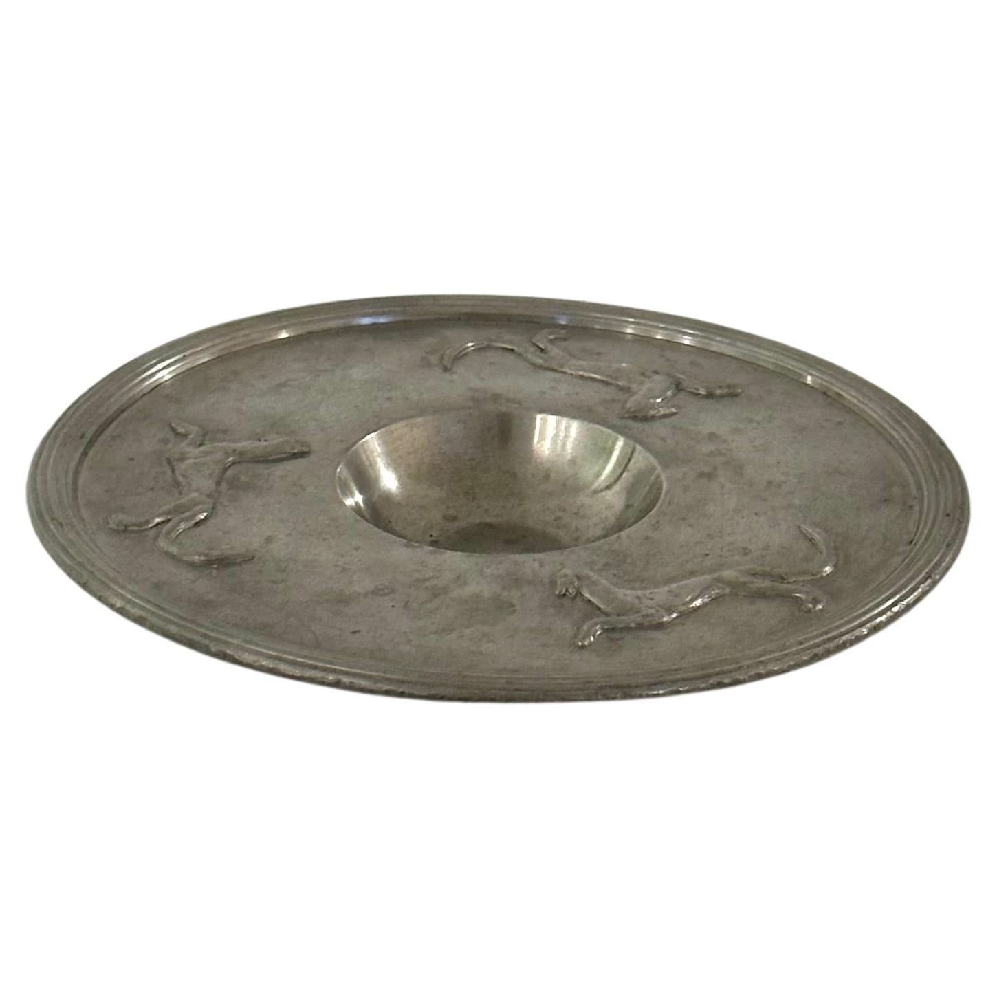 Art Deco Swedish Grace Pewter Dish or Bowl on Foot with Felines by Svenskt Tenn, 1927