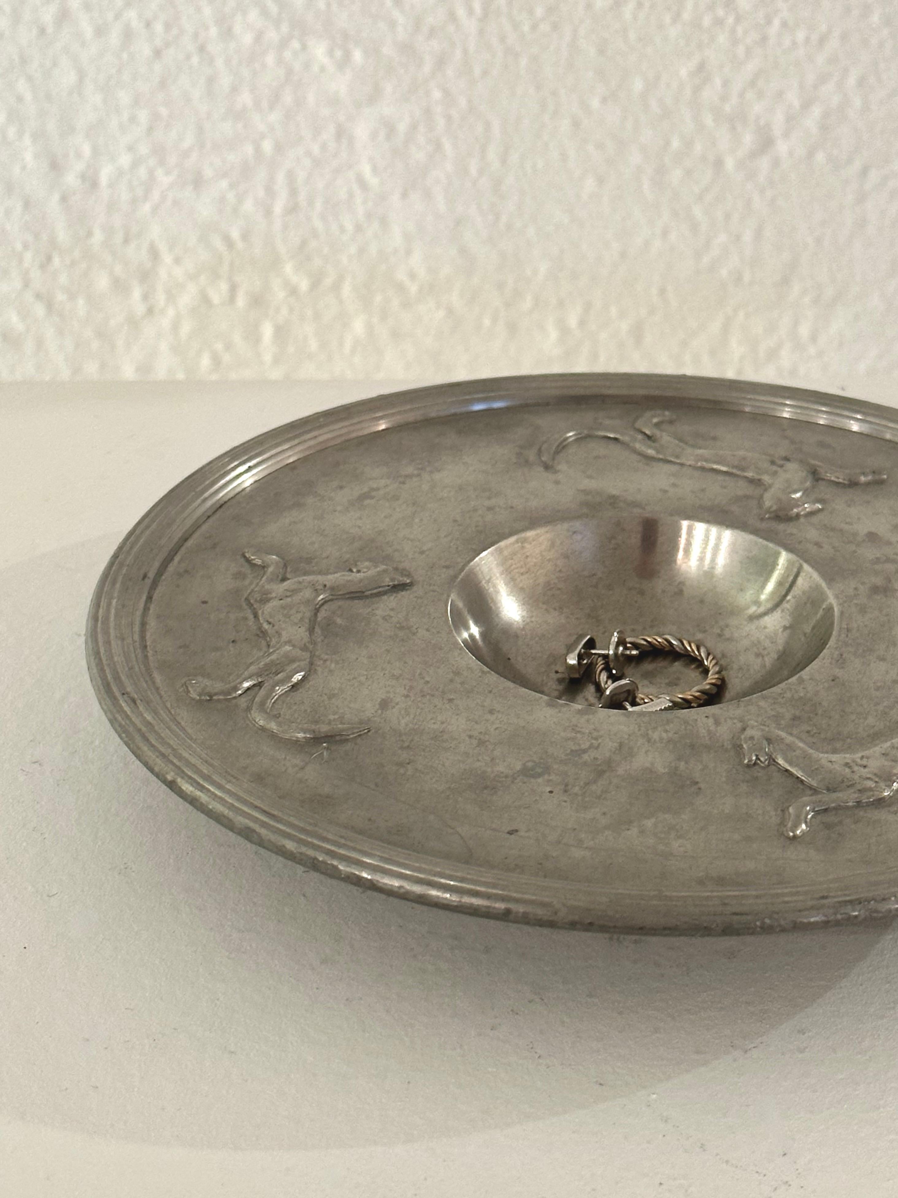 Swedish Grace Pewter Dish or Bowl on Foot with Felines by Svenskt Tenn, 1927 1