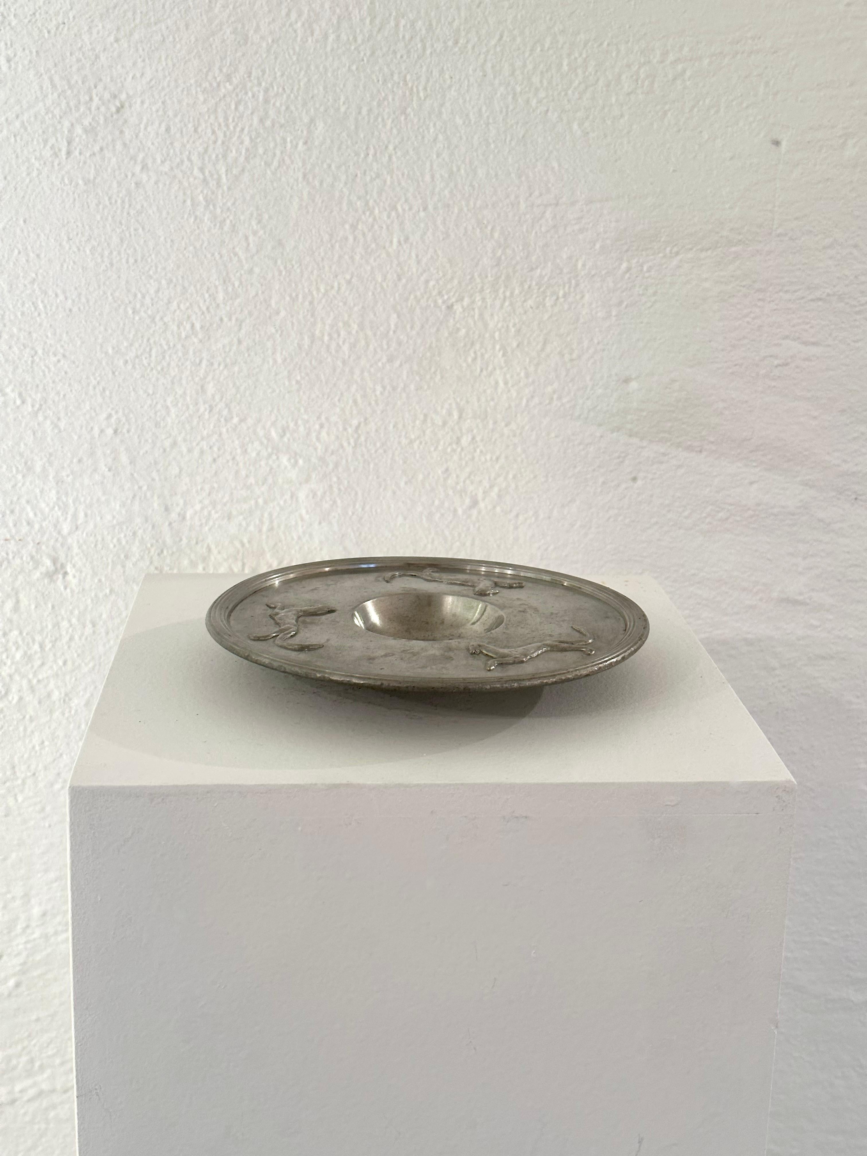 Swedish Grace Pewter Dish or Bowl on Foot with Felines by Svenskt Tenn, 1927 2