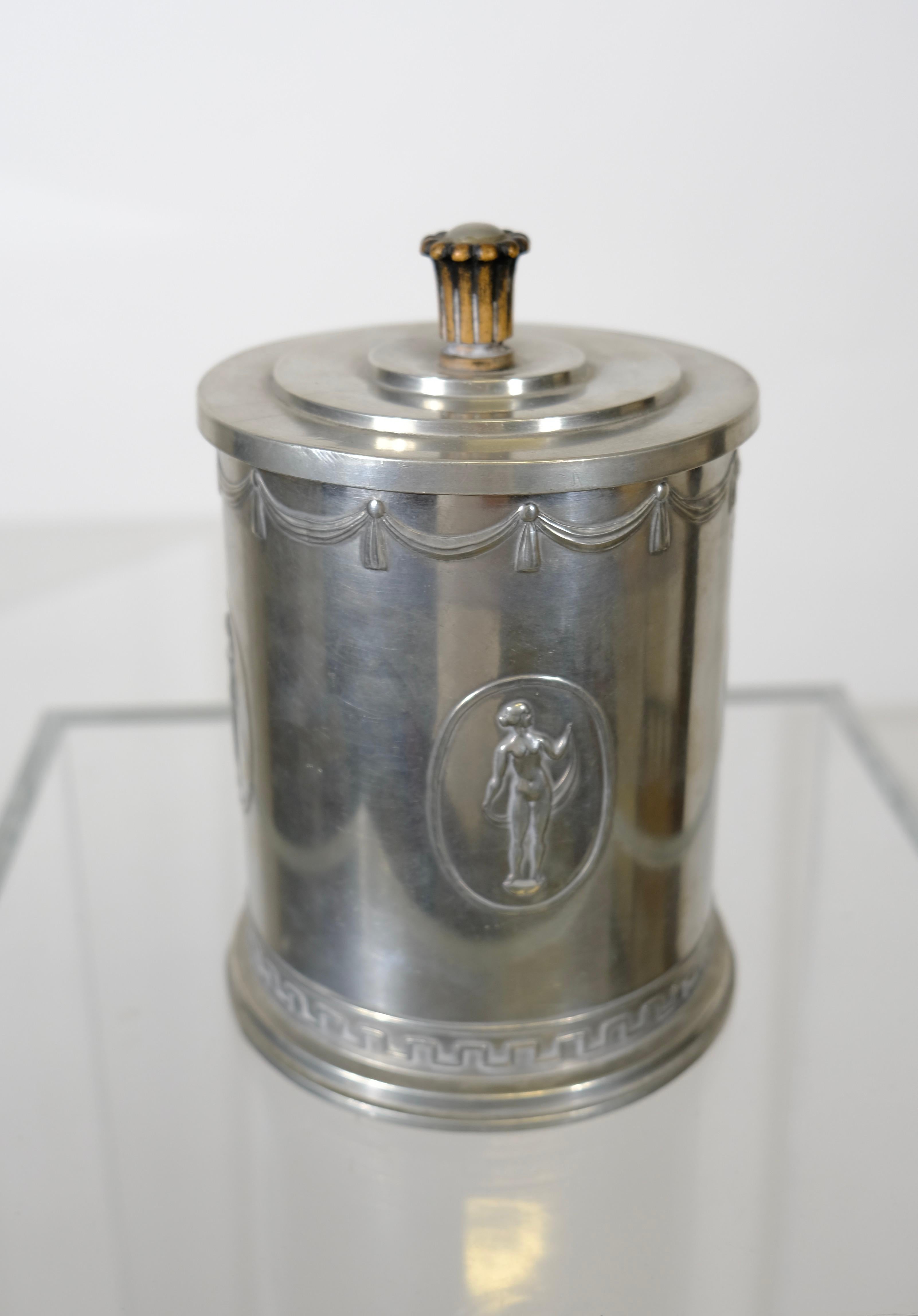 Early 20th Century Swedish Grace Pewter jar with lid made in 1927.