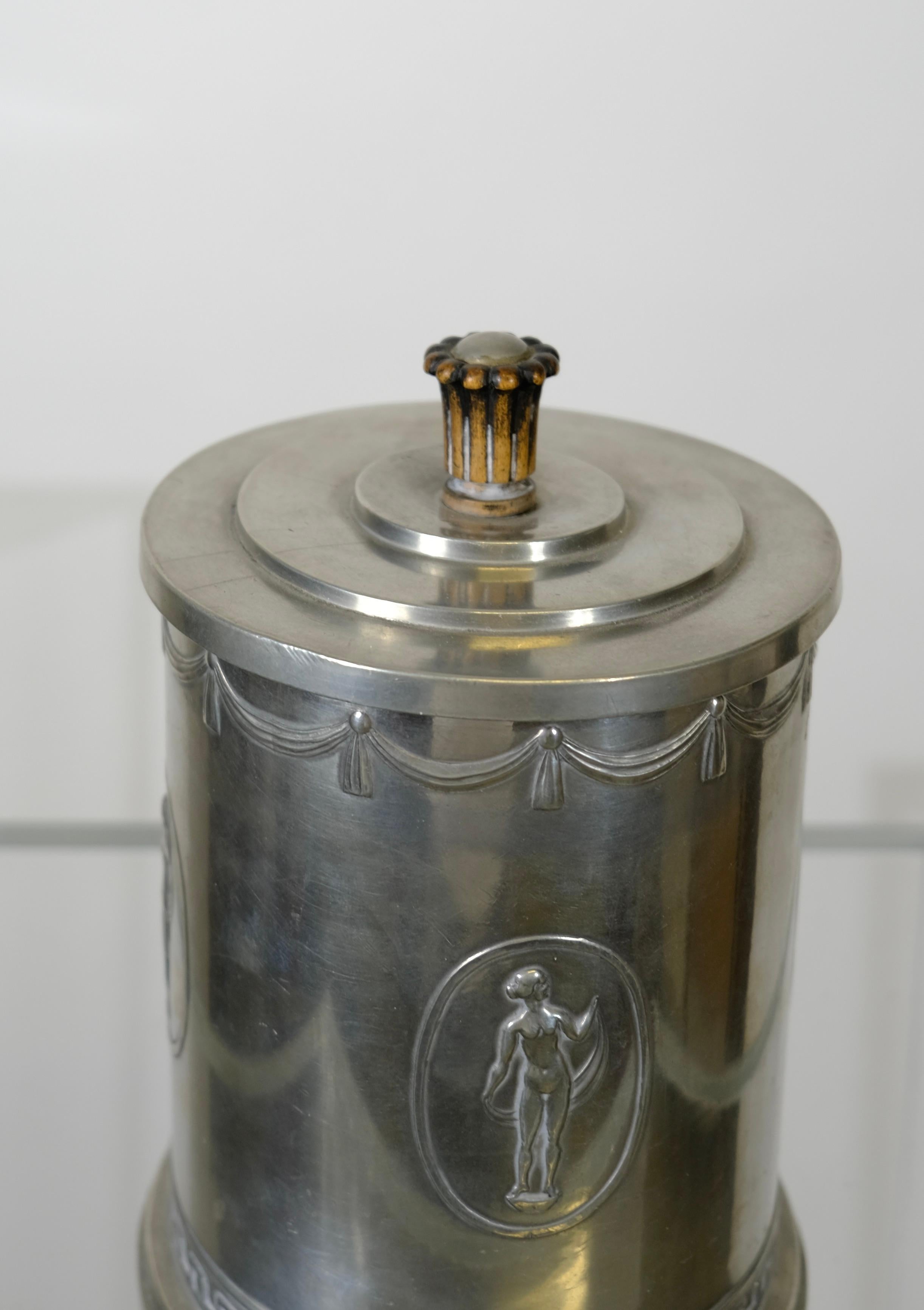 Swedish Grace Pewter jar with lid made in 1927. 1