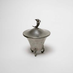 Swedish Grace Pewter Jar with Parrot Decoration, Sweden, c. 1930