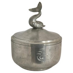 Swedish Grace, pewter lid box, decor of dolphin, 1931