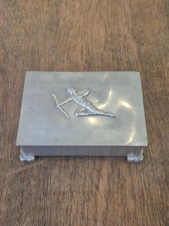 Swedish Grace pewter lid box with decor of Archer, 1937.