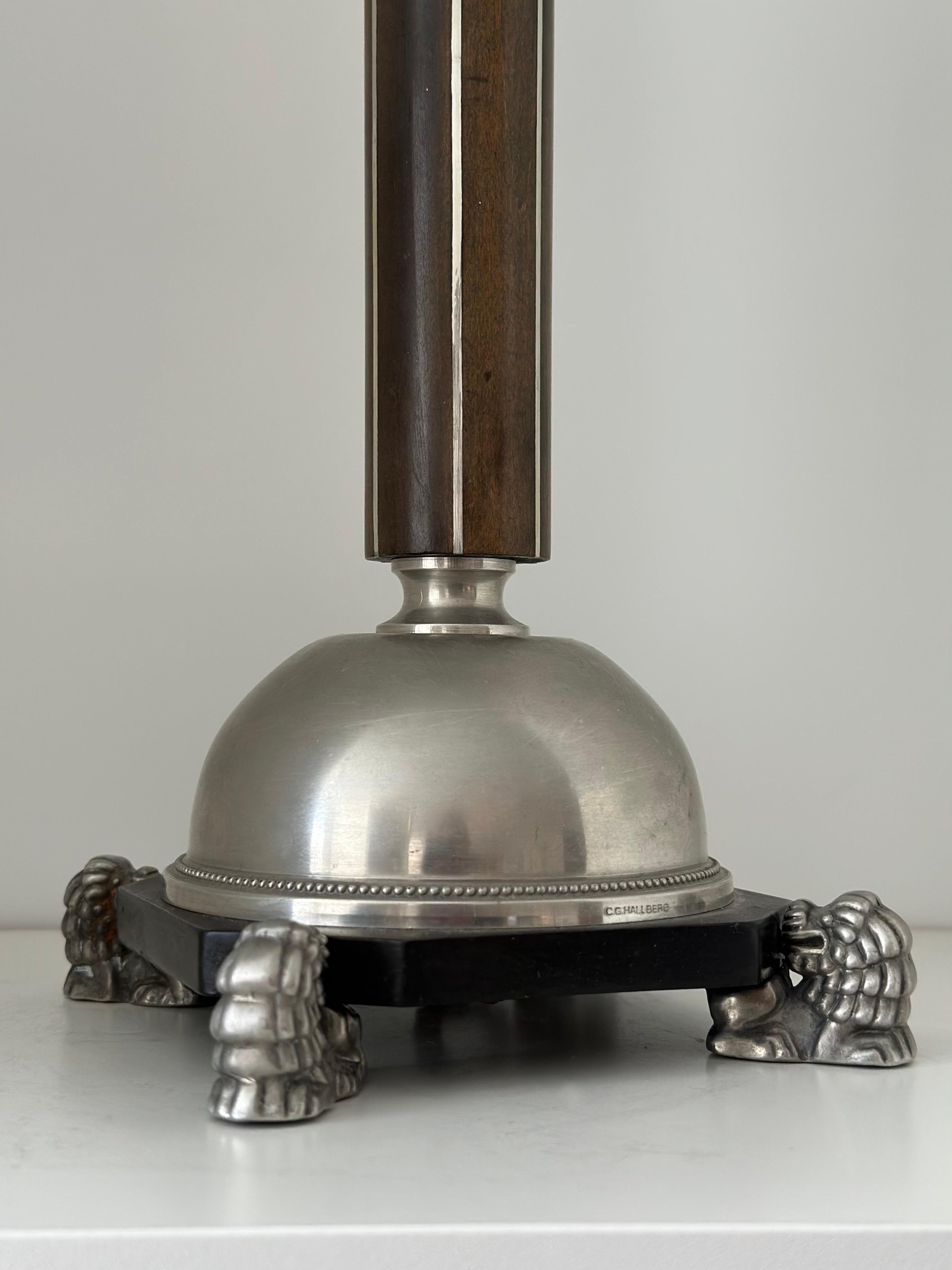 Swedish Grace Pewter Table Lamp Likely by Anna Petrus, C.G. Hallberg, 1930s 6