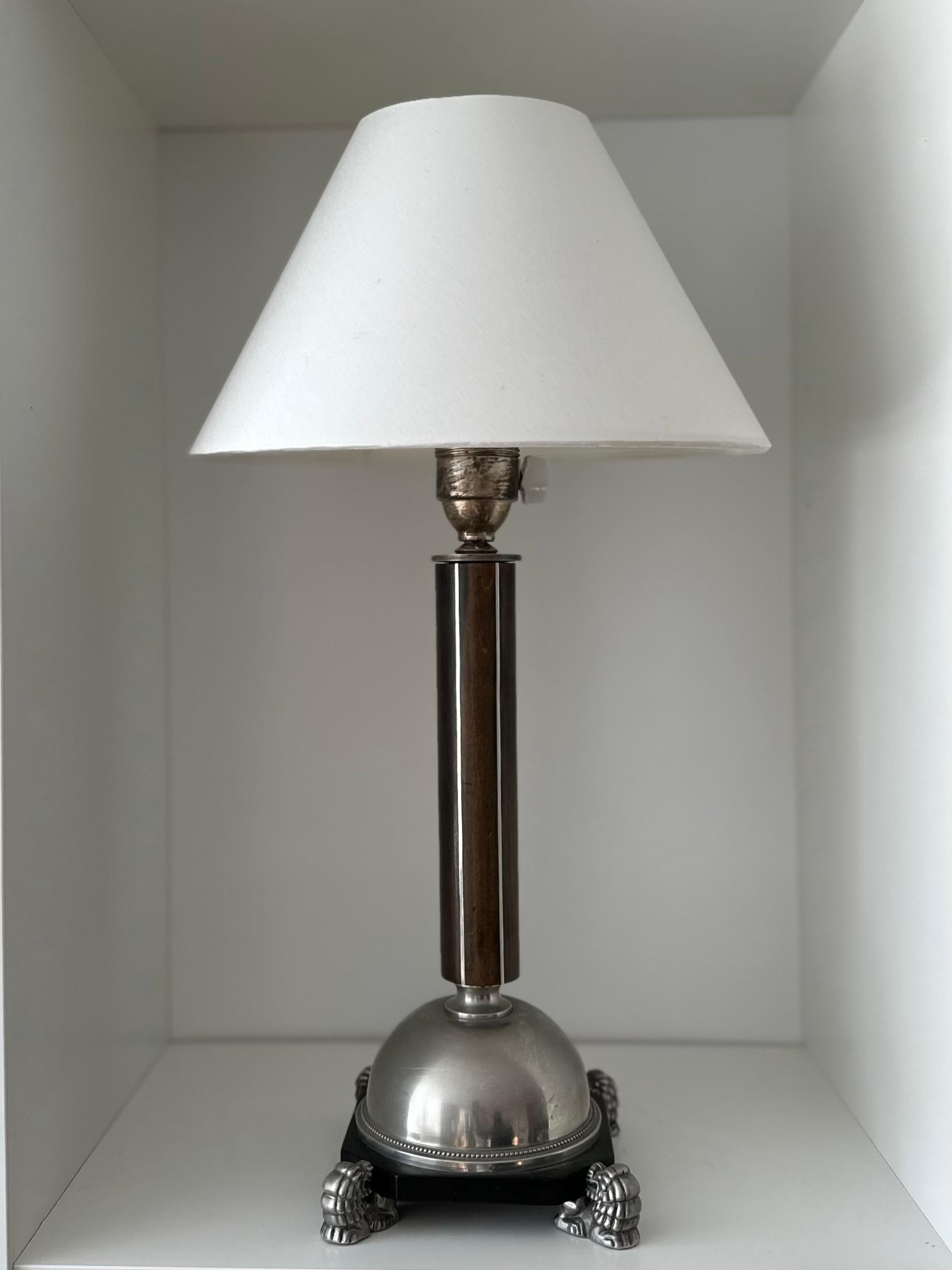 Scandinavian Modern Swedish Grace Pewter Table Lamp Likely by Anna Petrus, C.G. Hallberg, 1930s