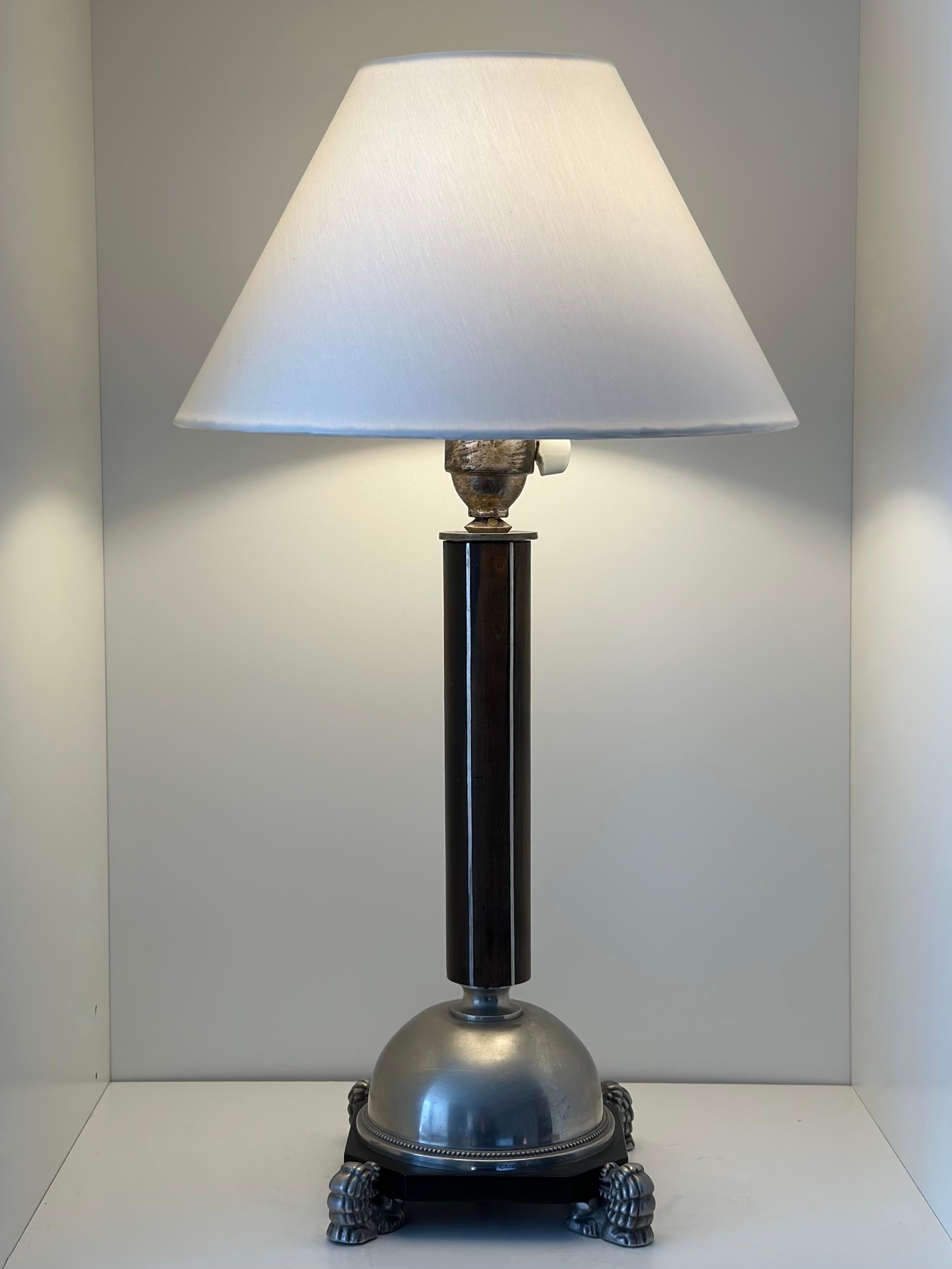 Cast Swedish Grace Pewter Table Lamp Likely by Anna Petrus, C.G. Hallberg, 1930s