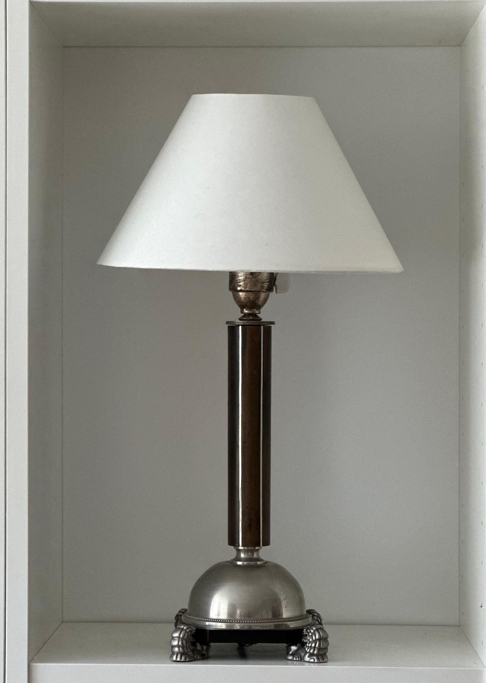 Swedish Grace Pewter Table Lamp Likely by Anna Petrus, C.G. Hallberg, 1930s 2