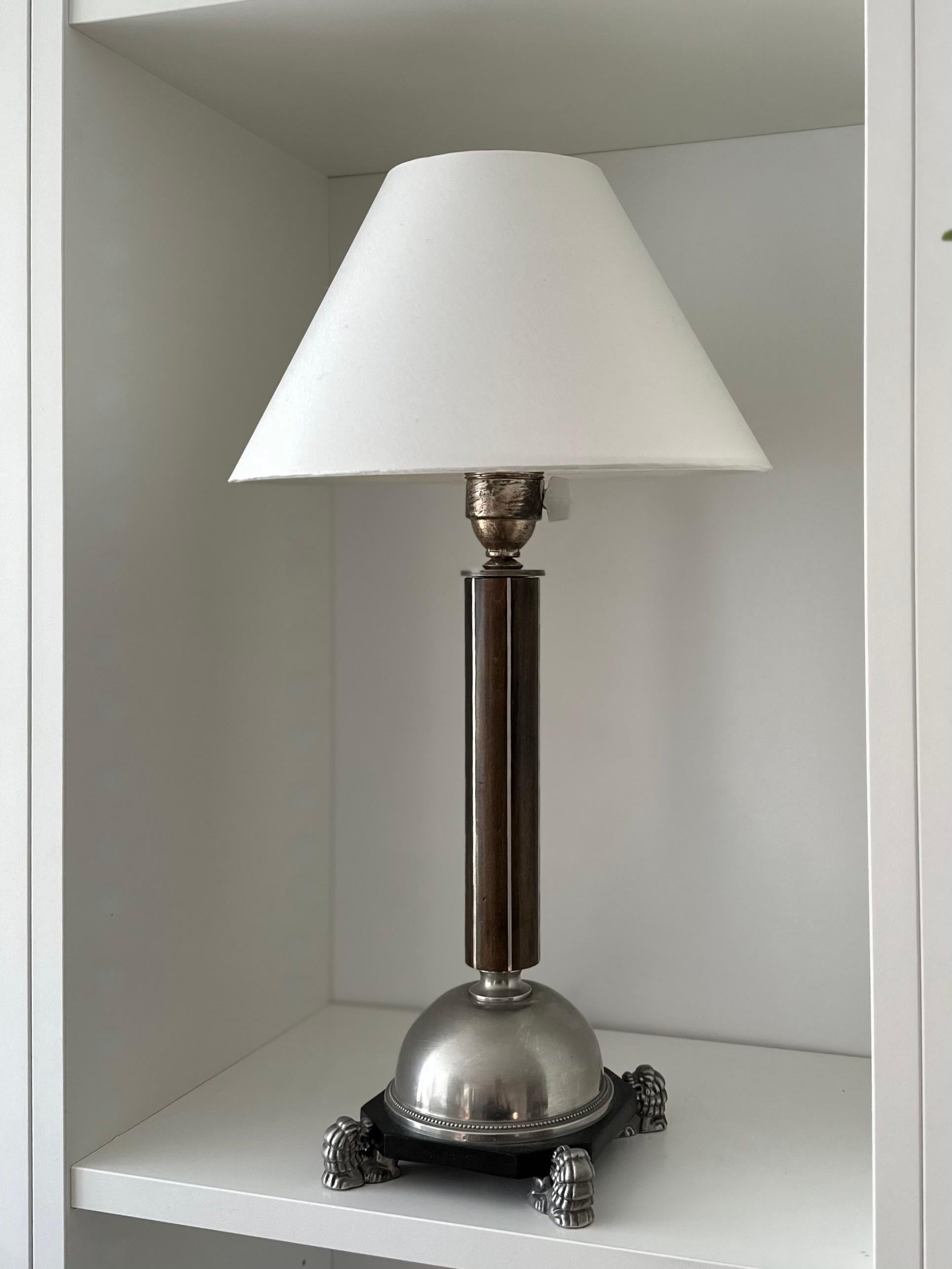 Swedish Grace Pewter Table Lamp Likely by Anna Petrus, C.G. Hallberg, 1930s 3