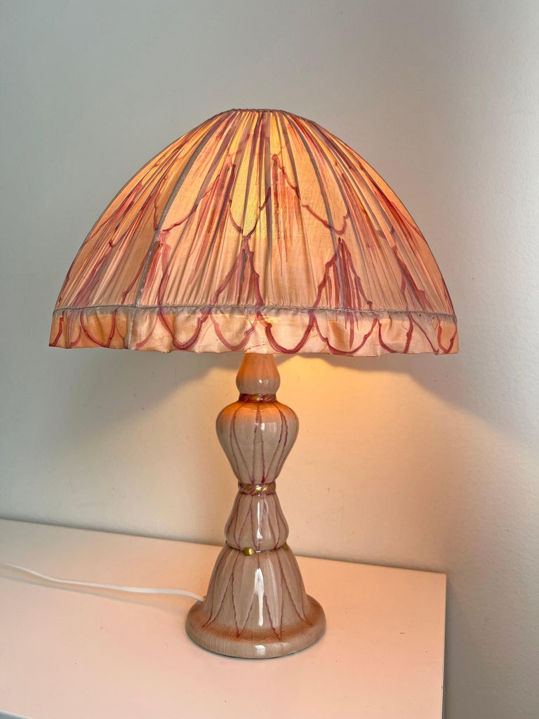 Scandinavian Modern Swedish Grace Pink Ceramic Table Lamp by Louise Adelborg for Rörstrand, Ca1920s For Sale