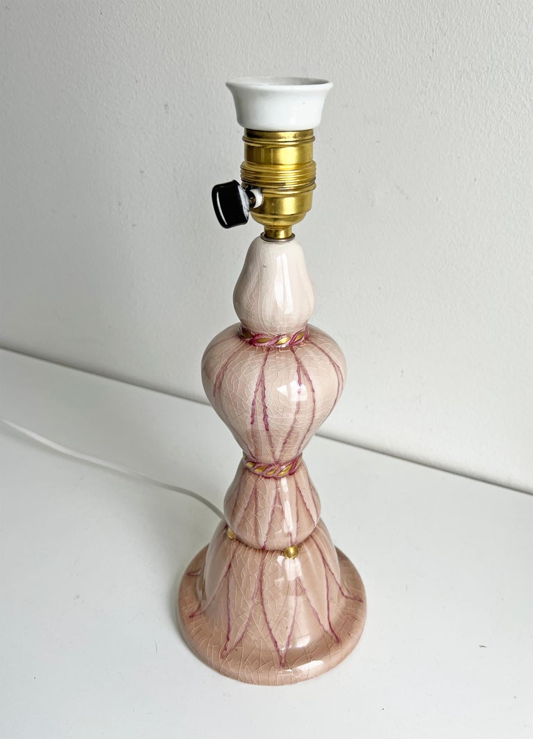 Swedish Grace Pink Ceramic Table Lamp by Louise Adelborg for Rörstrand, Ca1920s In Fair Condition For Sale In Stockholm, SE