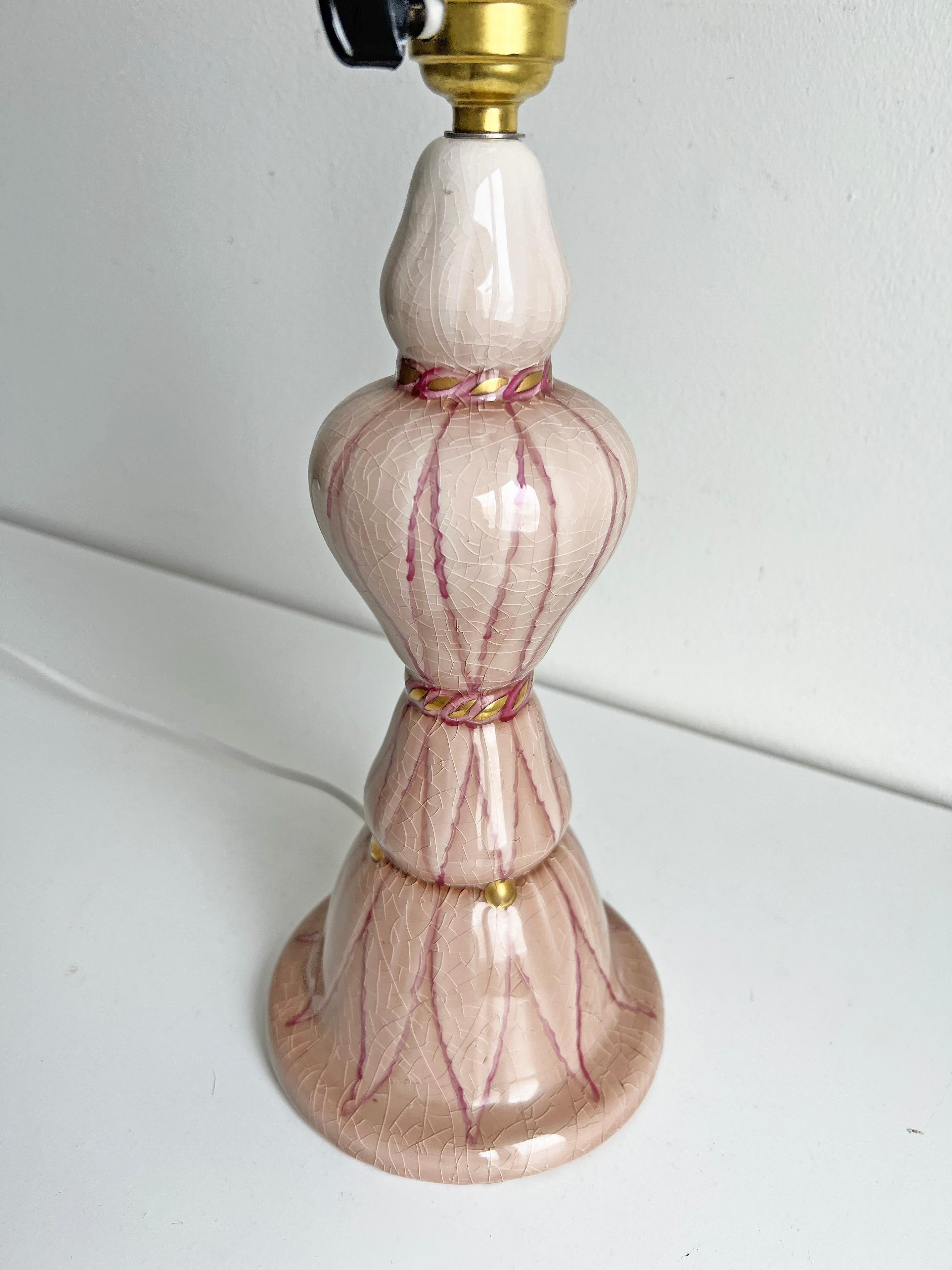 Early 20th Century Swedish Grace Pink Ceramic Table Lamp by Louise Adelborg for Rörstrand, Ca1920s For Sale