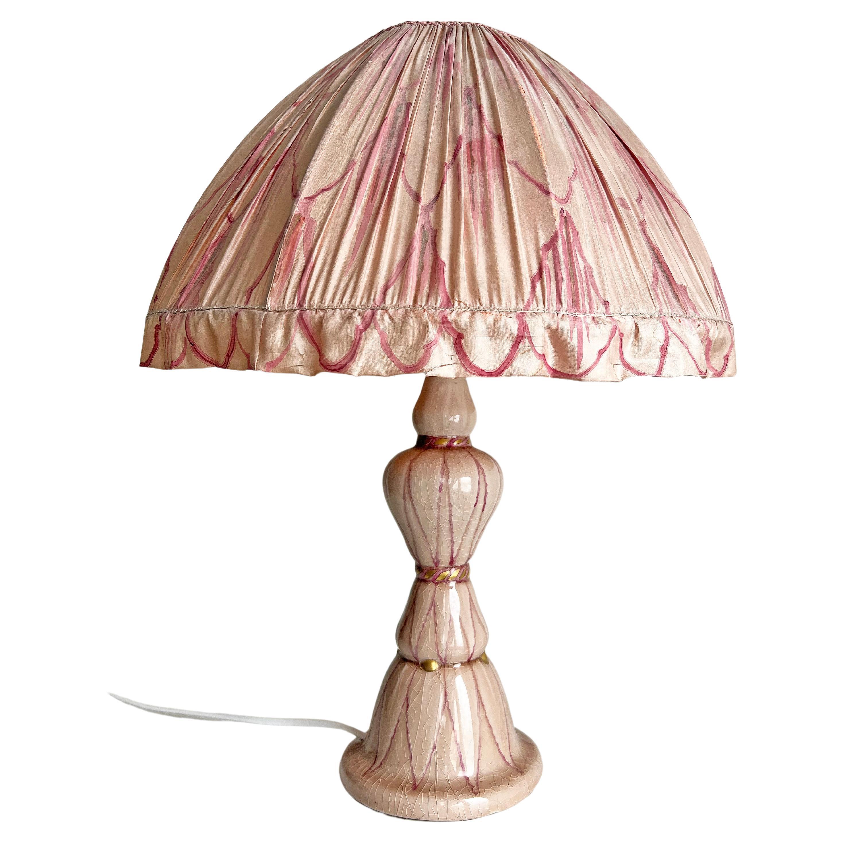 Schwedische Grace Tischlampe aus rosa Keramik von Louise Adelborg für Rörstrand, um 1920