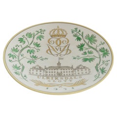 Assiettes de grâce suédoises avec palais d'Ulriksdal en jaune et vert de Gefle 1951