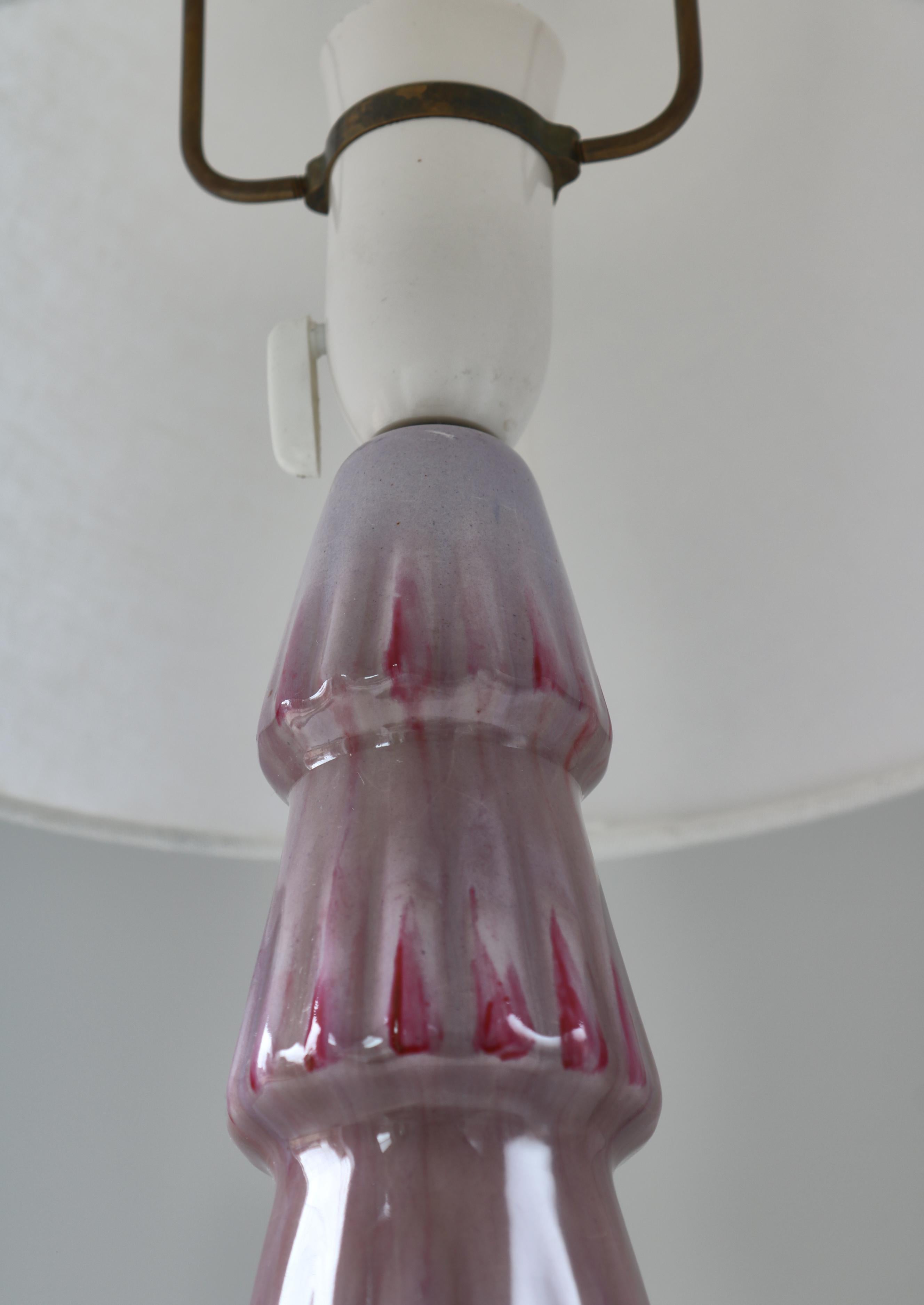 Swedish Grace Porcelain Table Lamp Pink / Purple Glazing, Louise Adelborg, 1920s For Sale 7