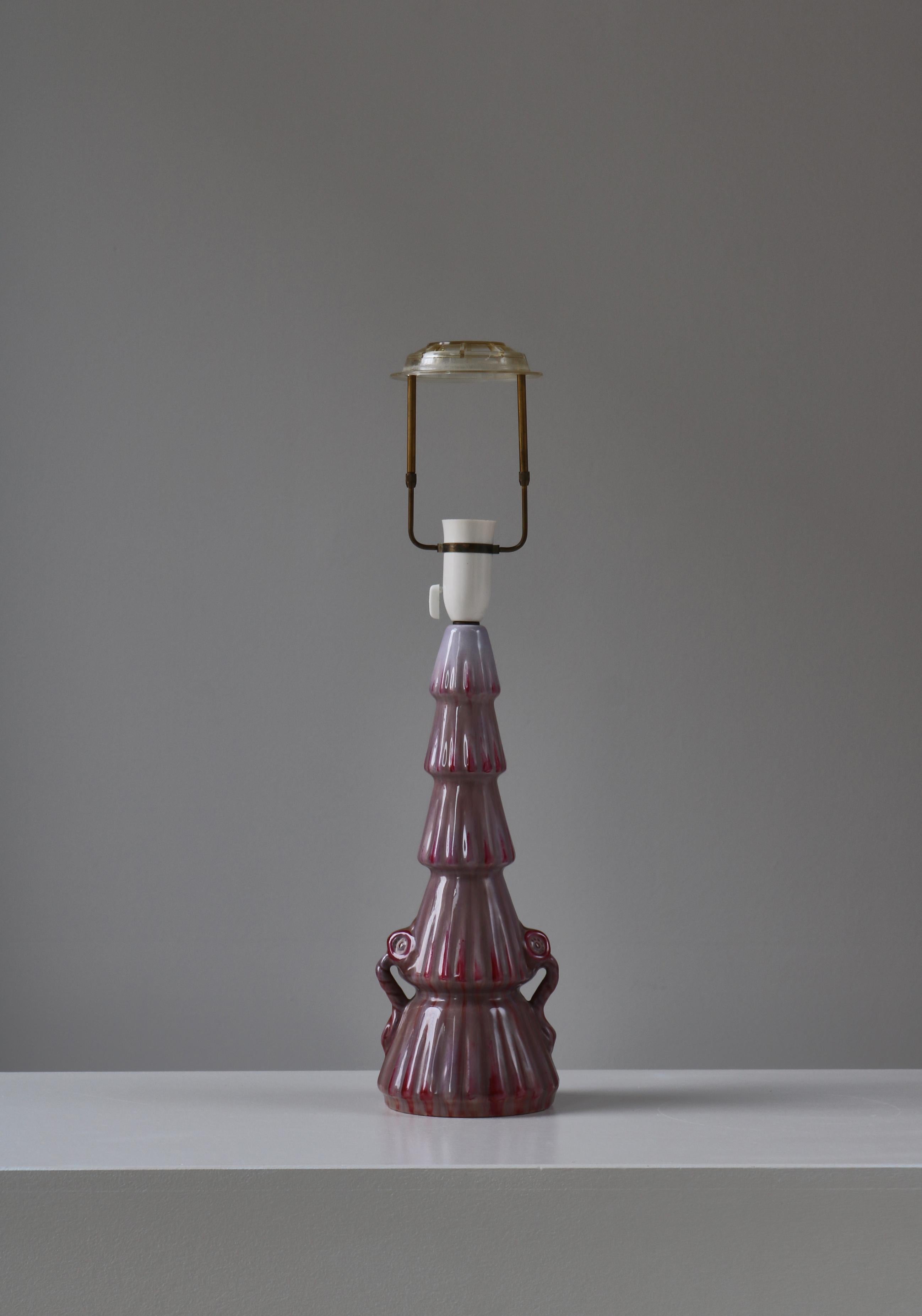 Swedish Grace Porcelain Table Lamp Pink / Purple Glazing, Louise Adelborg, 1920s For Sale 8