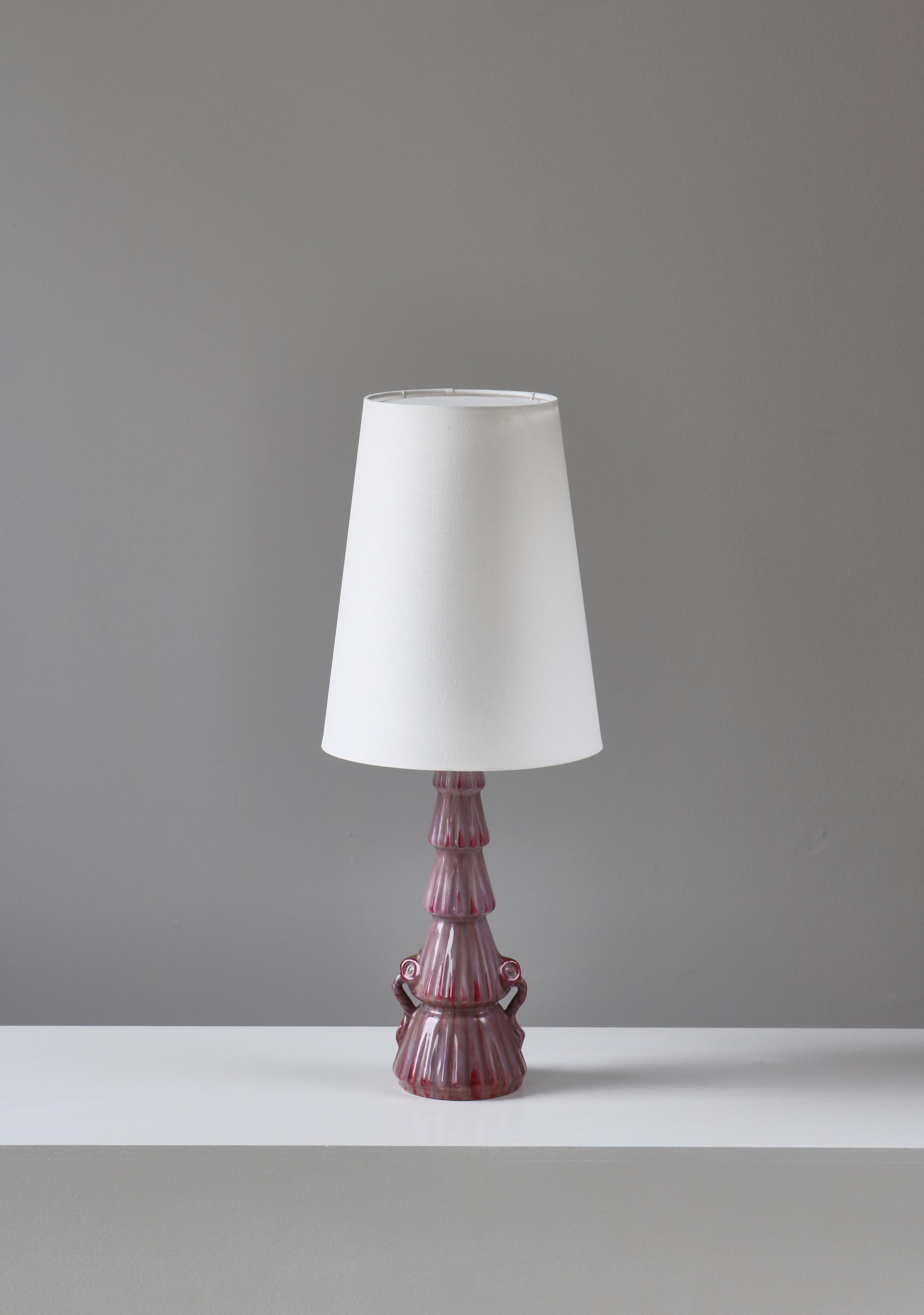 Swedish Grace Porcelain Table Lamp Pink / Purple Glazing, Louise Adelborg, 1920s In Good Condition For Sale In Odense, DK