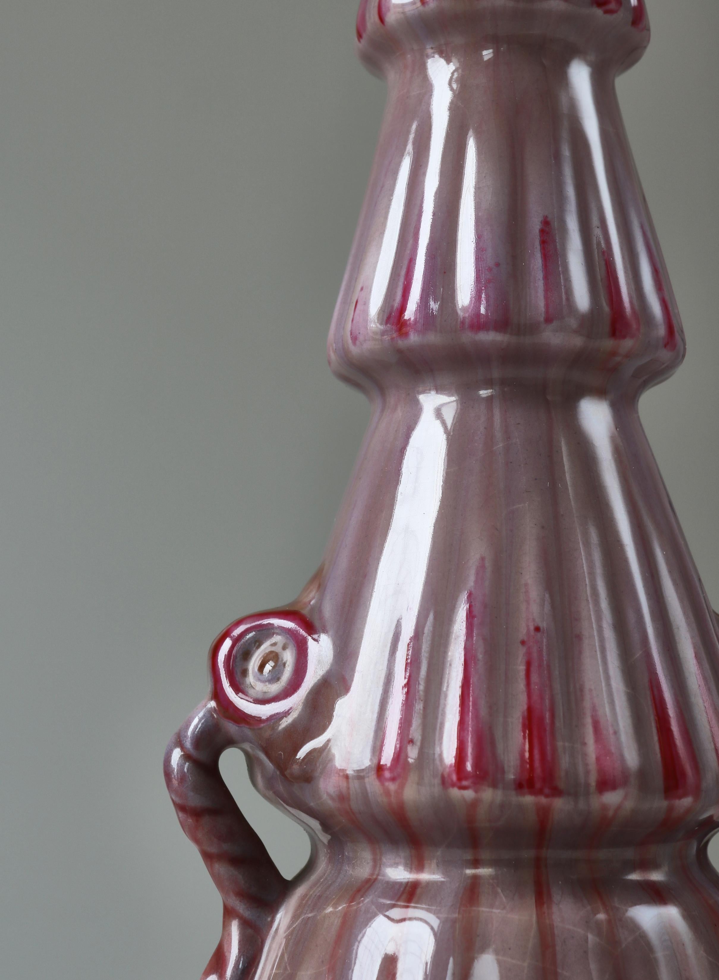 Early 20th Century Swedish Grace Porcelain Table Lamp Pink / Purple Glazing, Louise Adelborg, 1920s For Sale