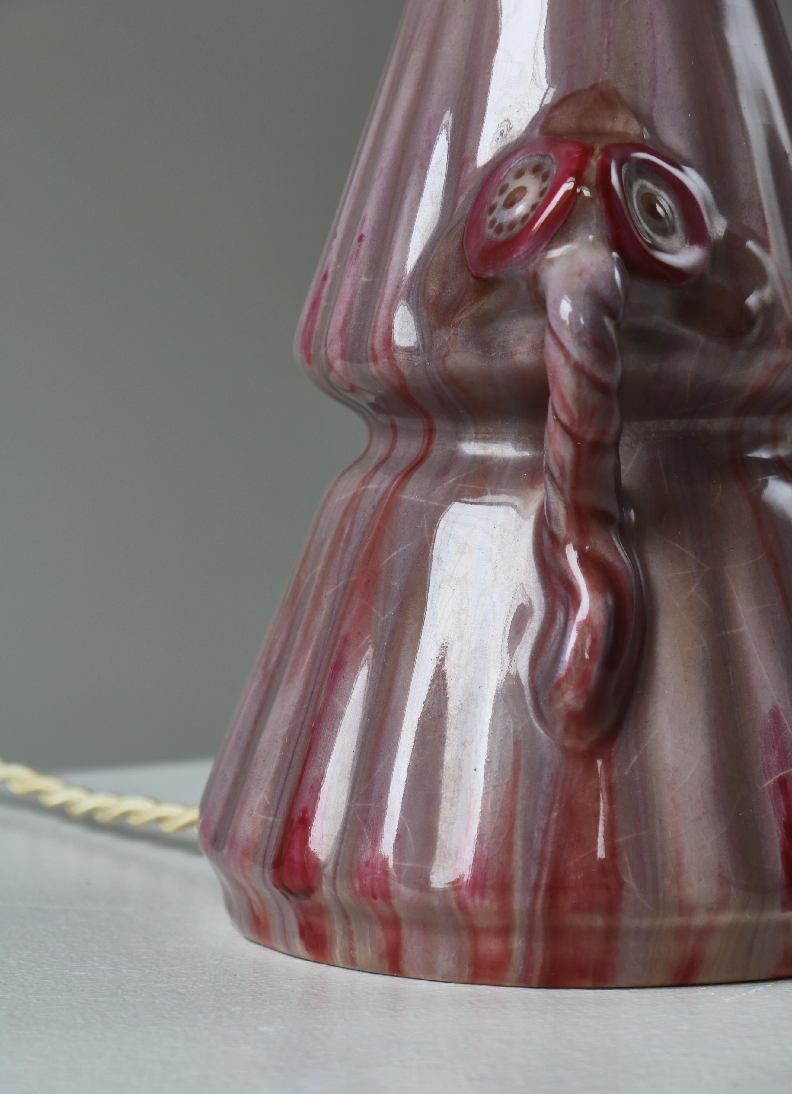 Swedish Grace Porcelain Table Lamp Pink / Purple Glazing, Louise Adelborg, 1920s For Sale 3