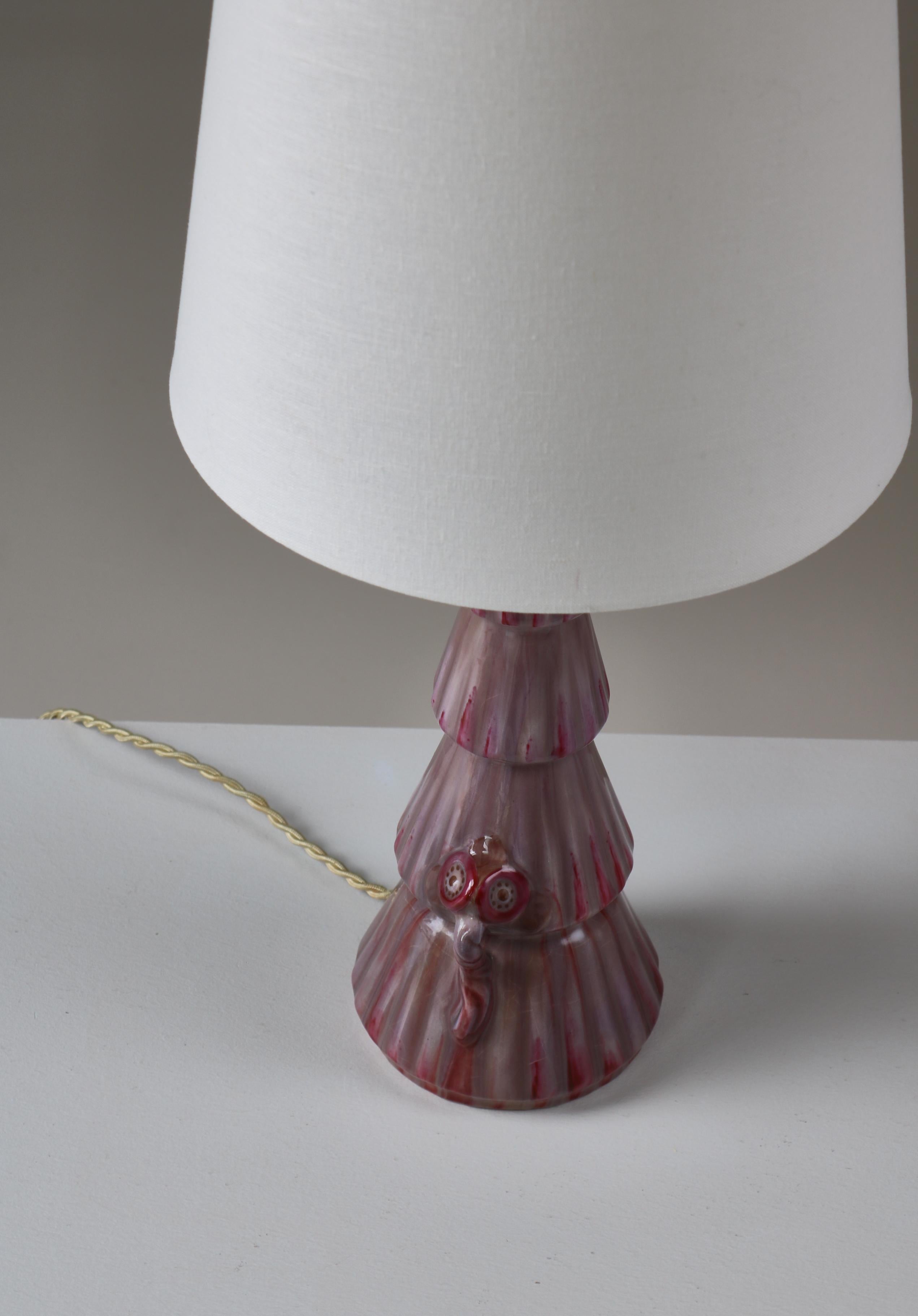 Swedish Grace Porcelain Table Lamp Pink / Purple Glazing, Louise Adelborg, 1920s For Sale 4