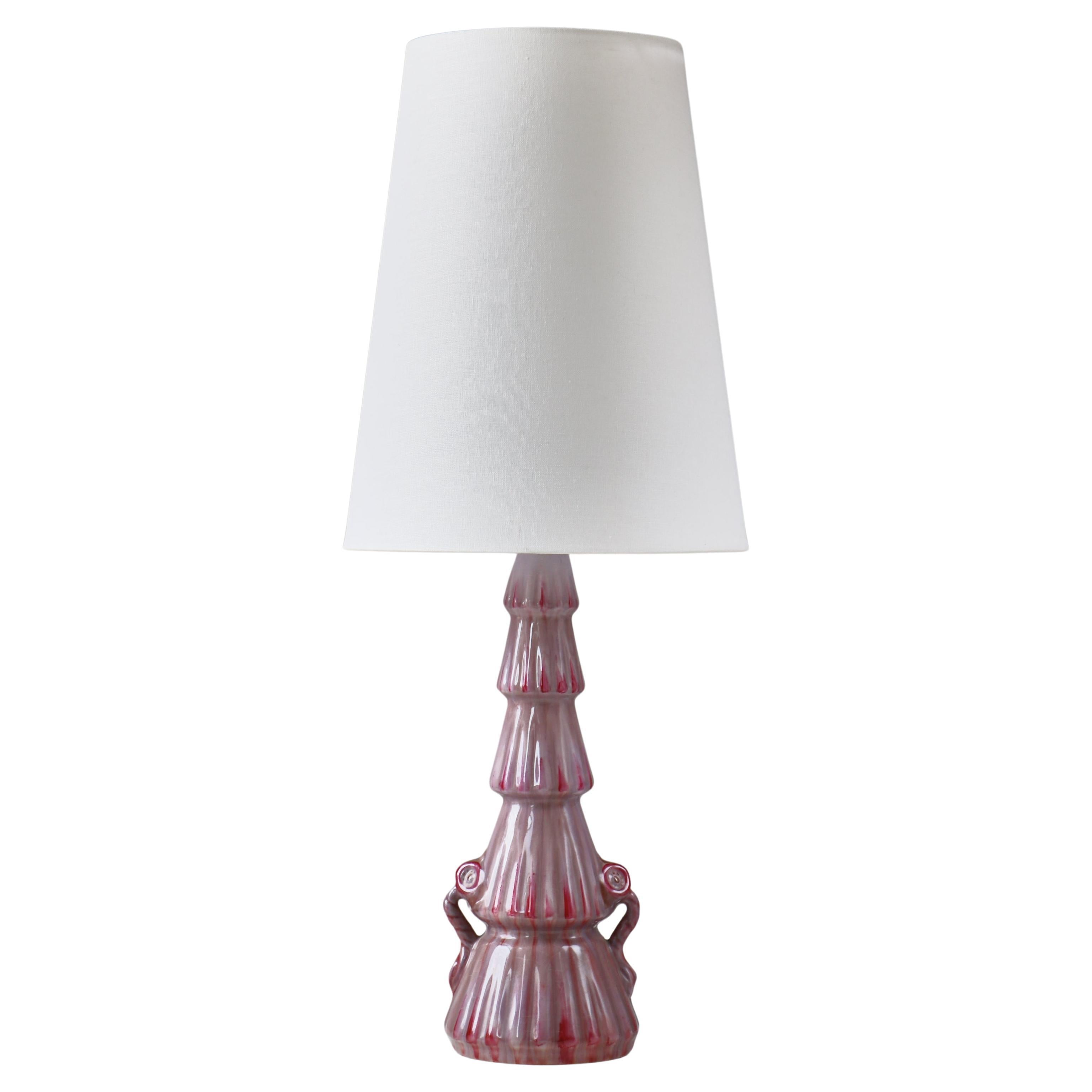 Swedish Grace Porcelain Table Lamp Pink / Purple Glazing, Louise Adelborg, 1920s For Sale