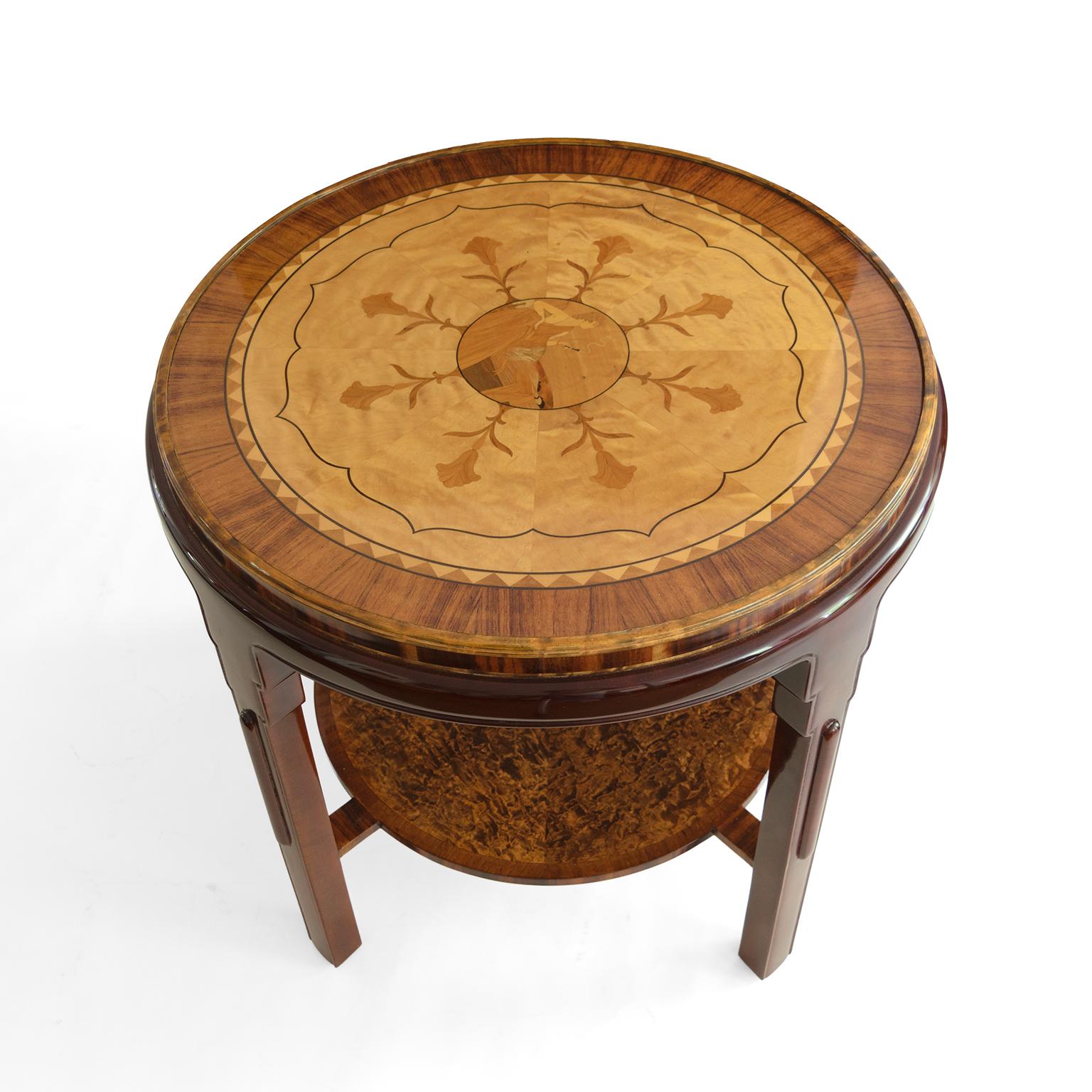 Art Deco Swedish Grace side table lavishly decorated in a variety of marquetry 1920's For Sale