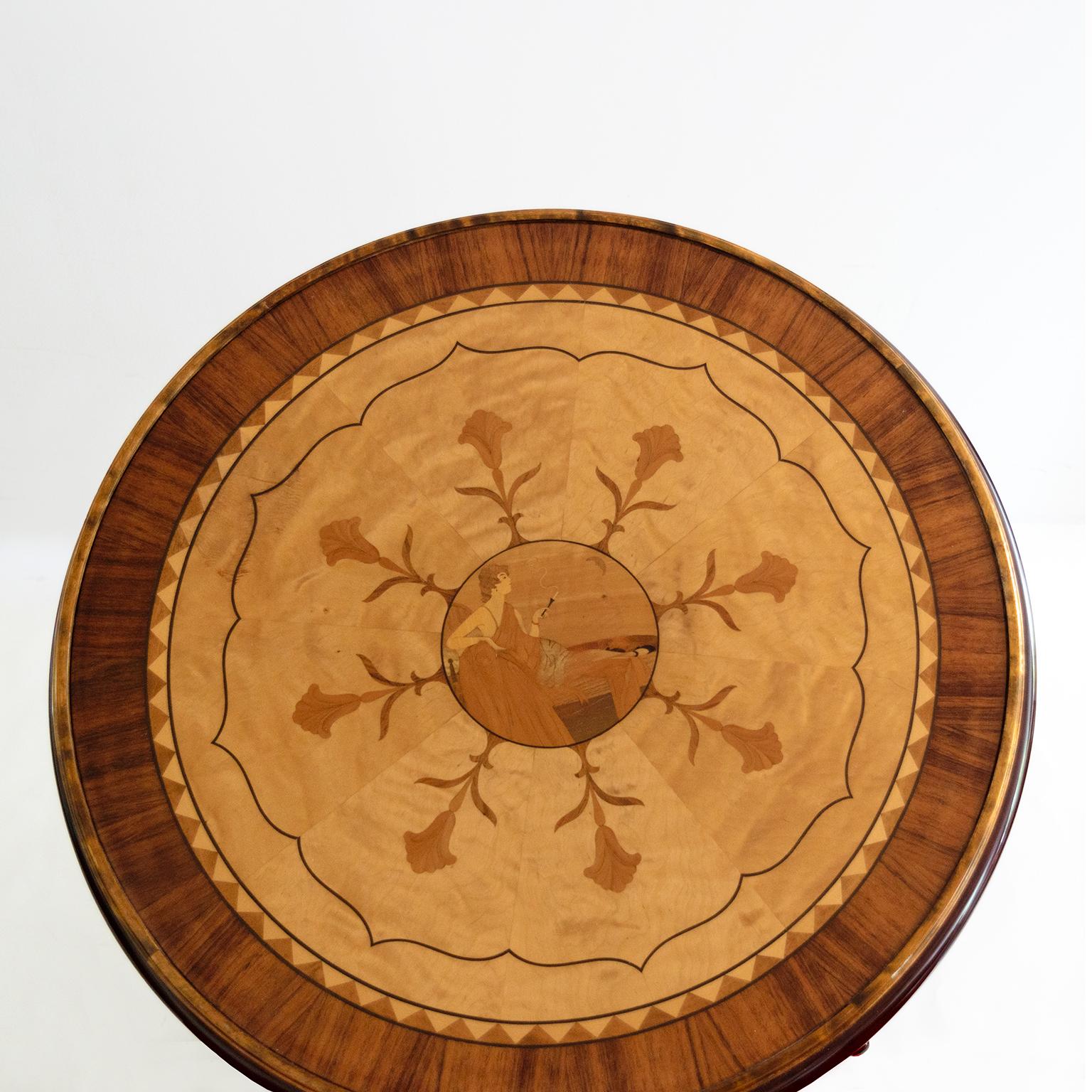 Scandinavian Swedish Grace side table lavishly decorated in a variety of marquetry 1920's For Sale