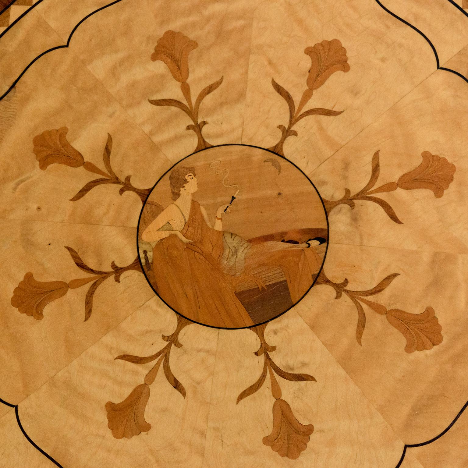 Marquetry Swedish Grace side table lavishly decorated in a variety of marquetry 1920's For Sale