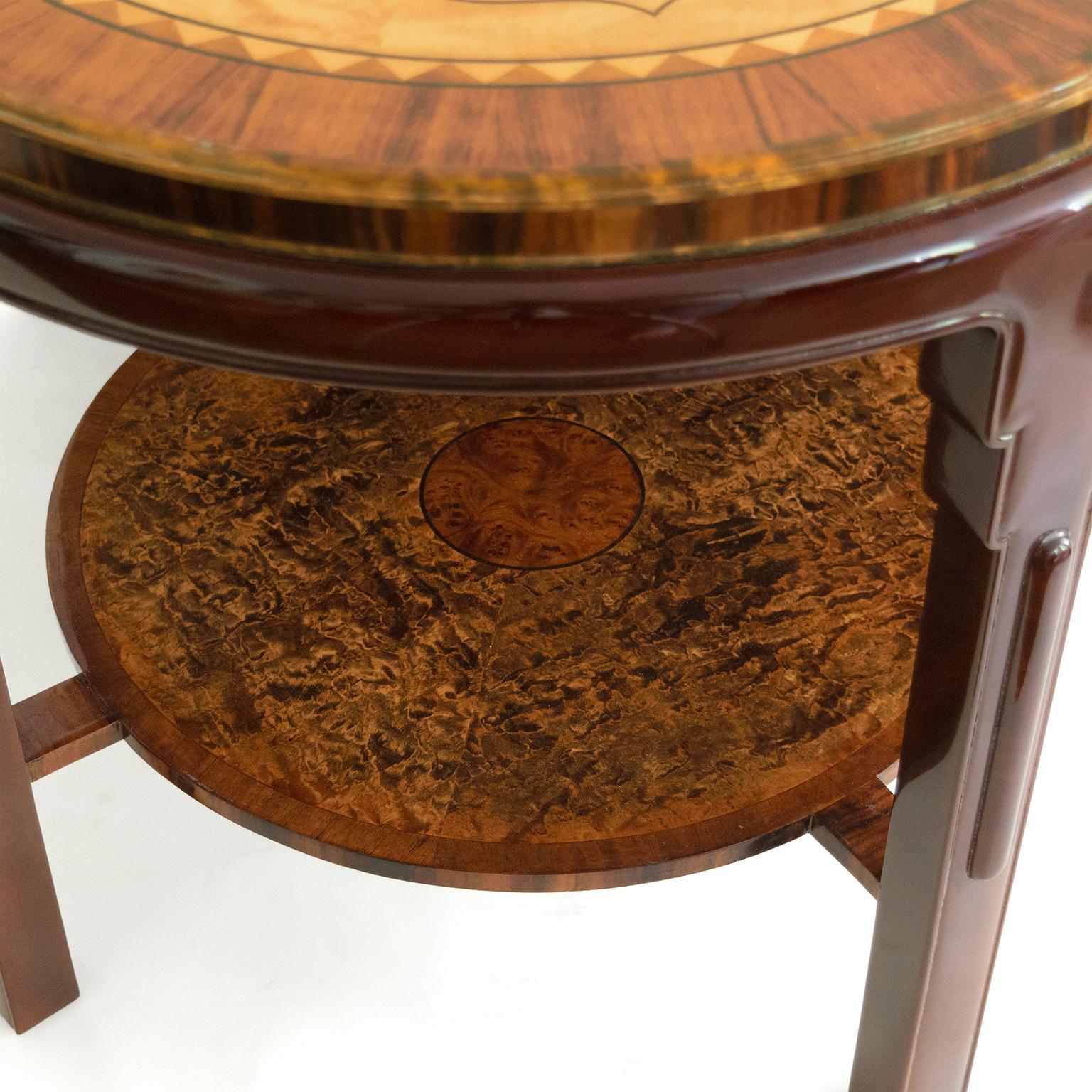 Birch Swedish Grace side table lavishly decorated in a variety of marquetry 1920's For Sale