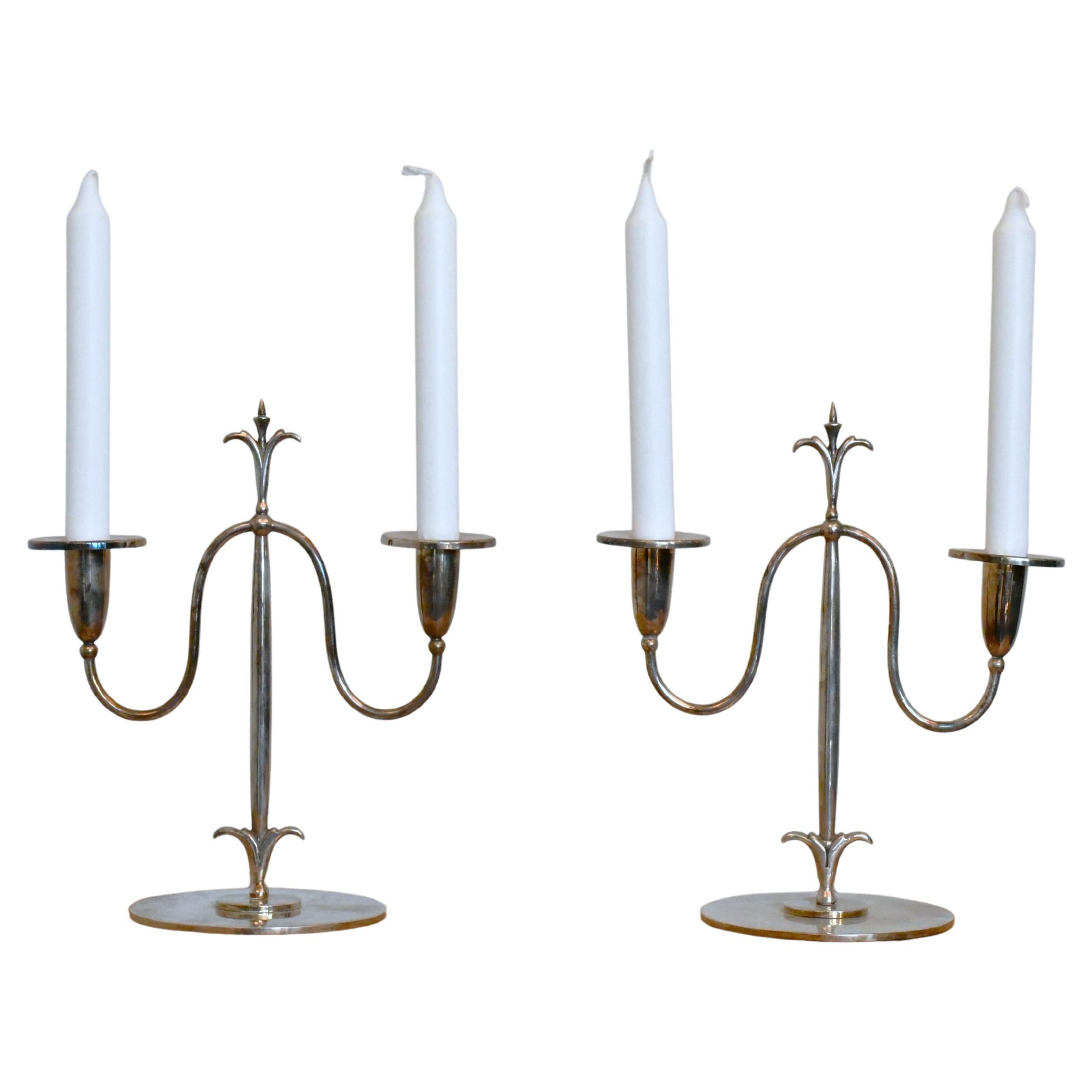 Candelabri svedesi Grace placcati in argento di Elis Bergh per C.G. Hallberg, anni
20