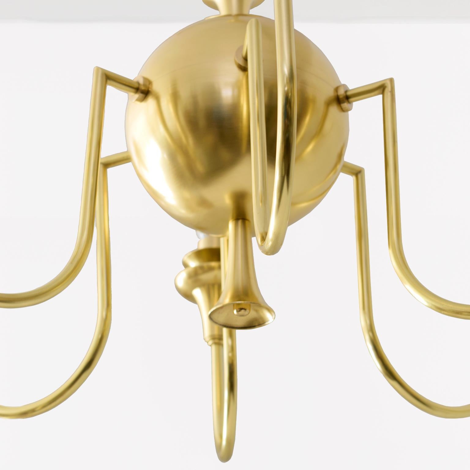 Swedish Grace Six-Arm Globe Chandelier, in Polished Brass, circa 1930 For Sale 1