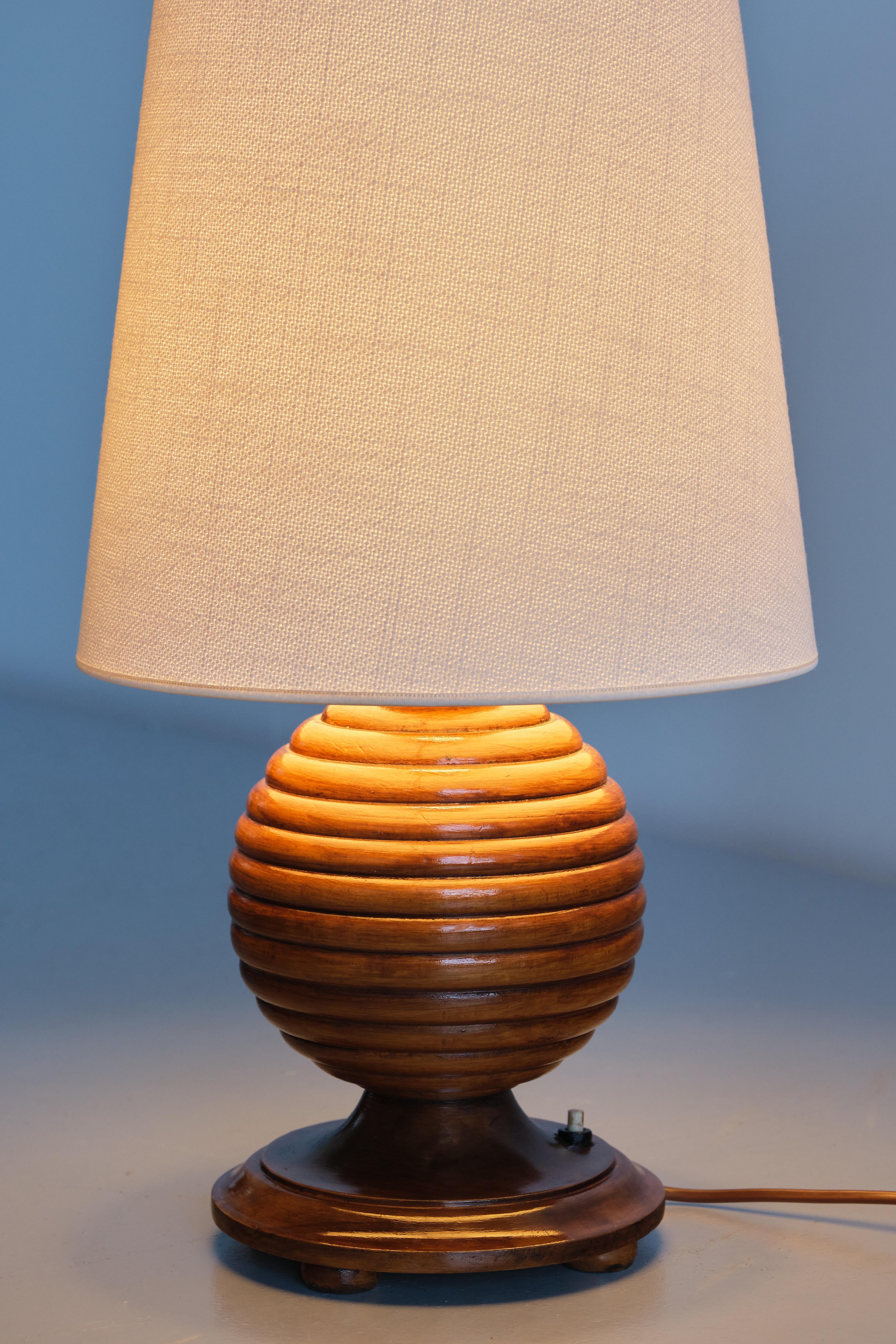 Mid-20th Century Swedish Grace Sphere Shaped Table Lamp in Reeded Birch Wood, Sweden, 1930s
