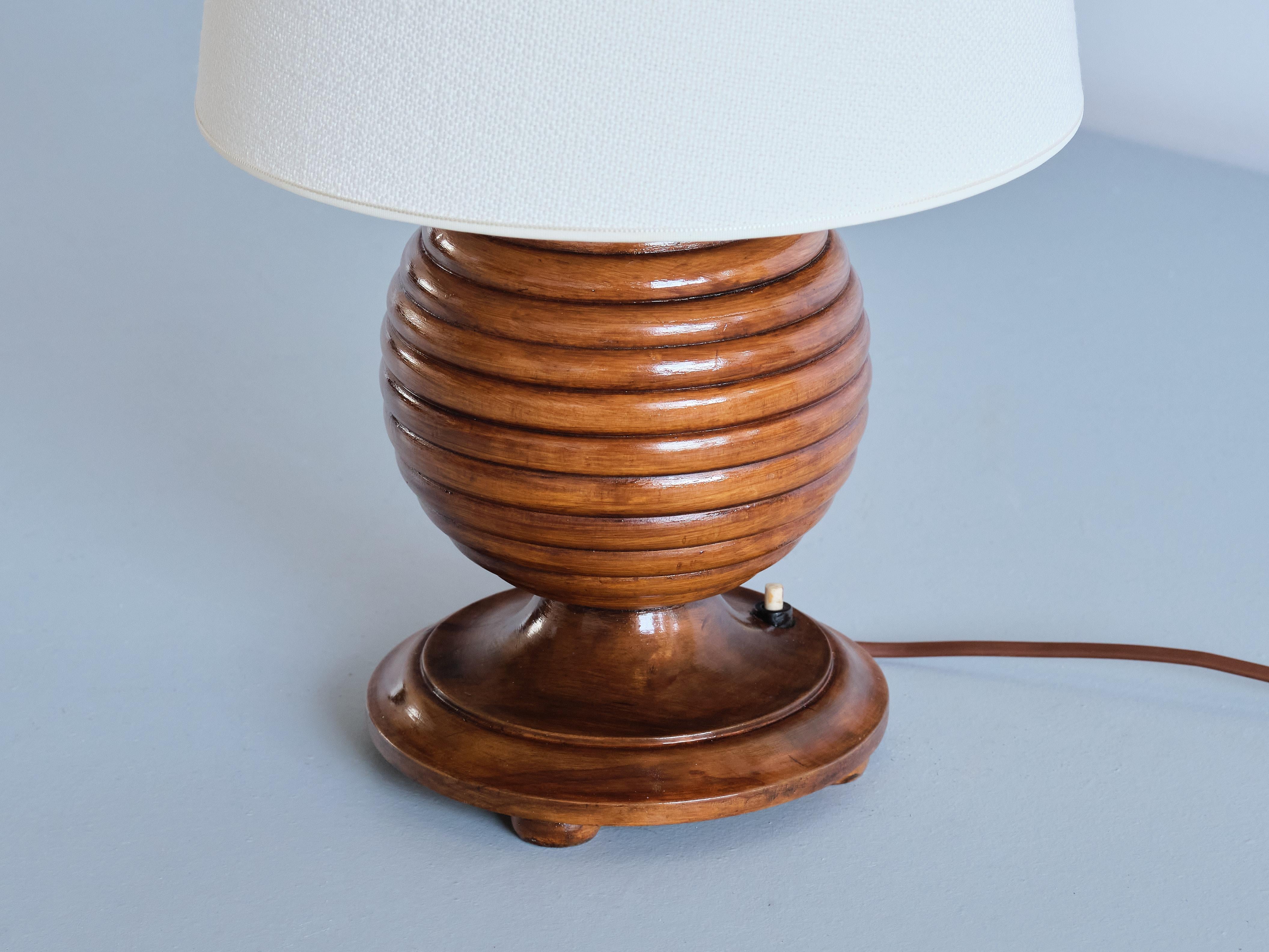 Swedish Grace Sphere Shaped Table Lamp in Reeded Birch Wood, Sweden, 1930s 1