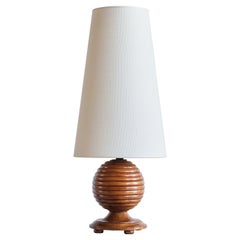Swedish Grace Sphere Shaped Table Lamp in Reeded Birch Wood, Sweden, 1930s