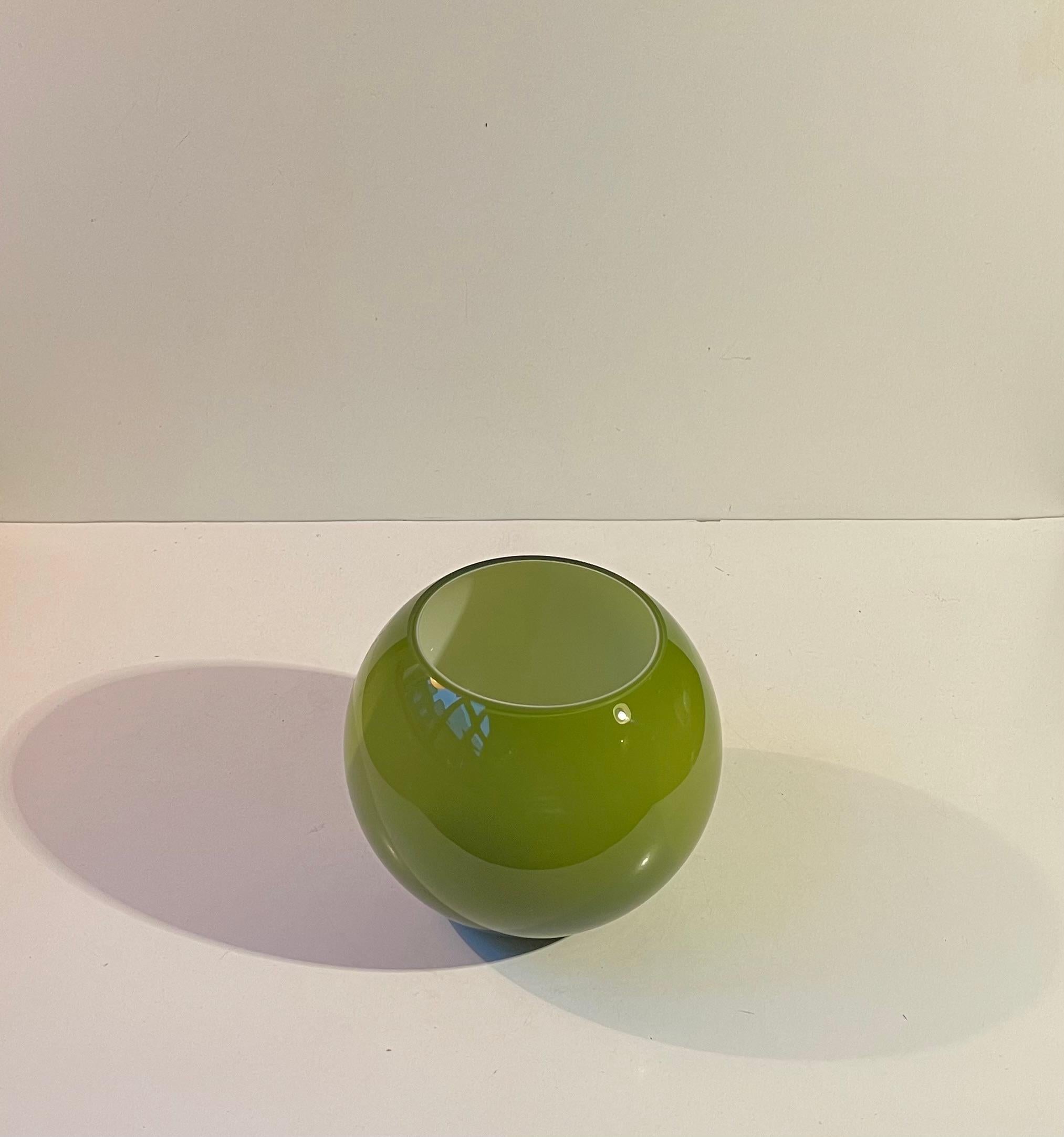 Art Deco Swedish Grace Style Ball Vase in Cased Green Opaline Glass For Sale