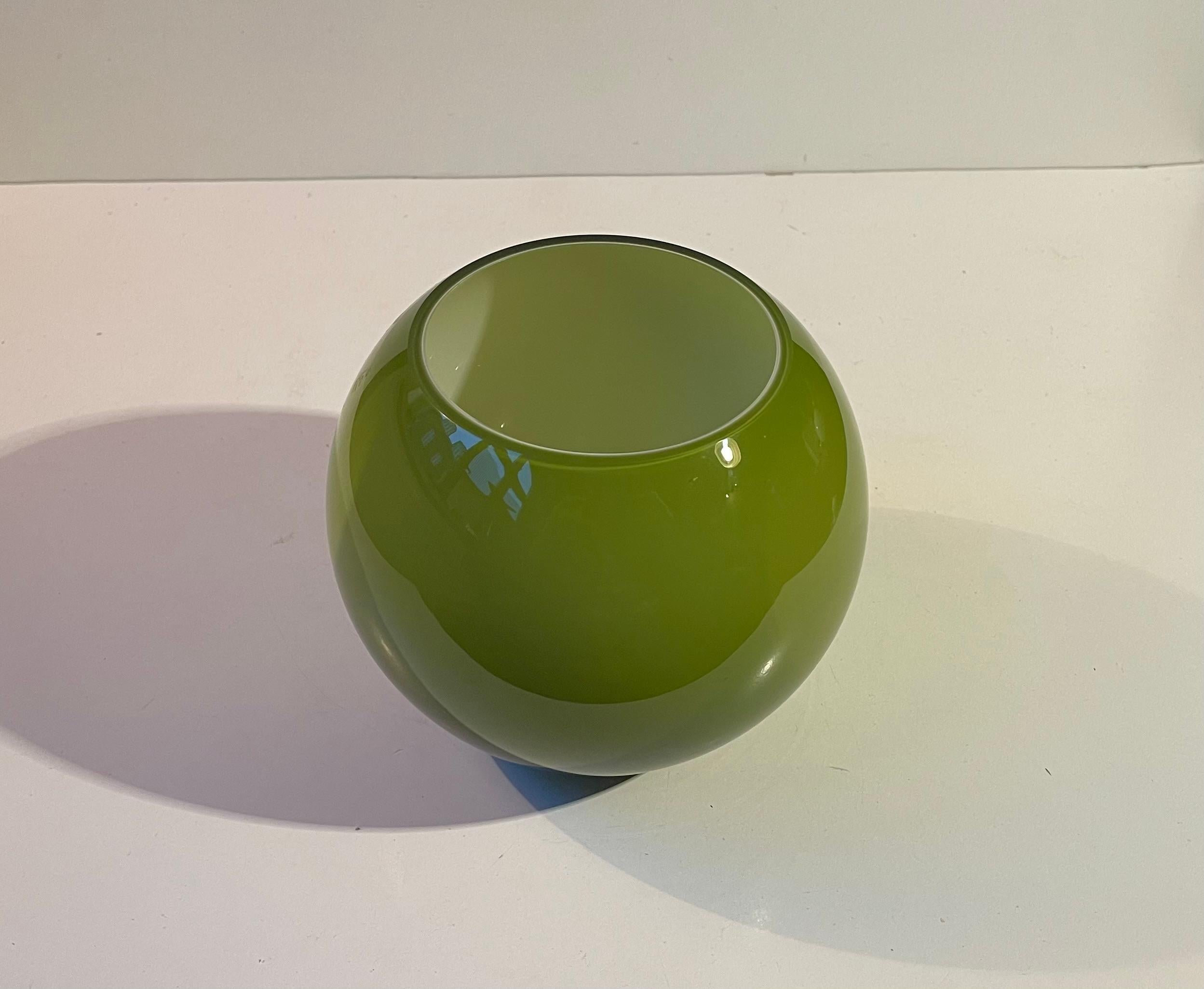 20th Century Swedish Grace Style Ball Vase in Cased Green Opaline Glass For Sale