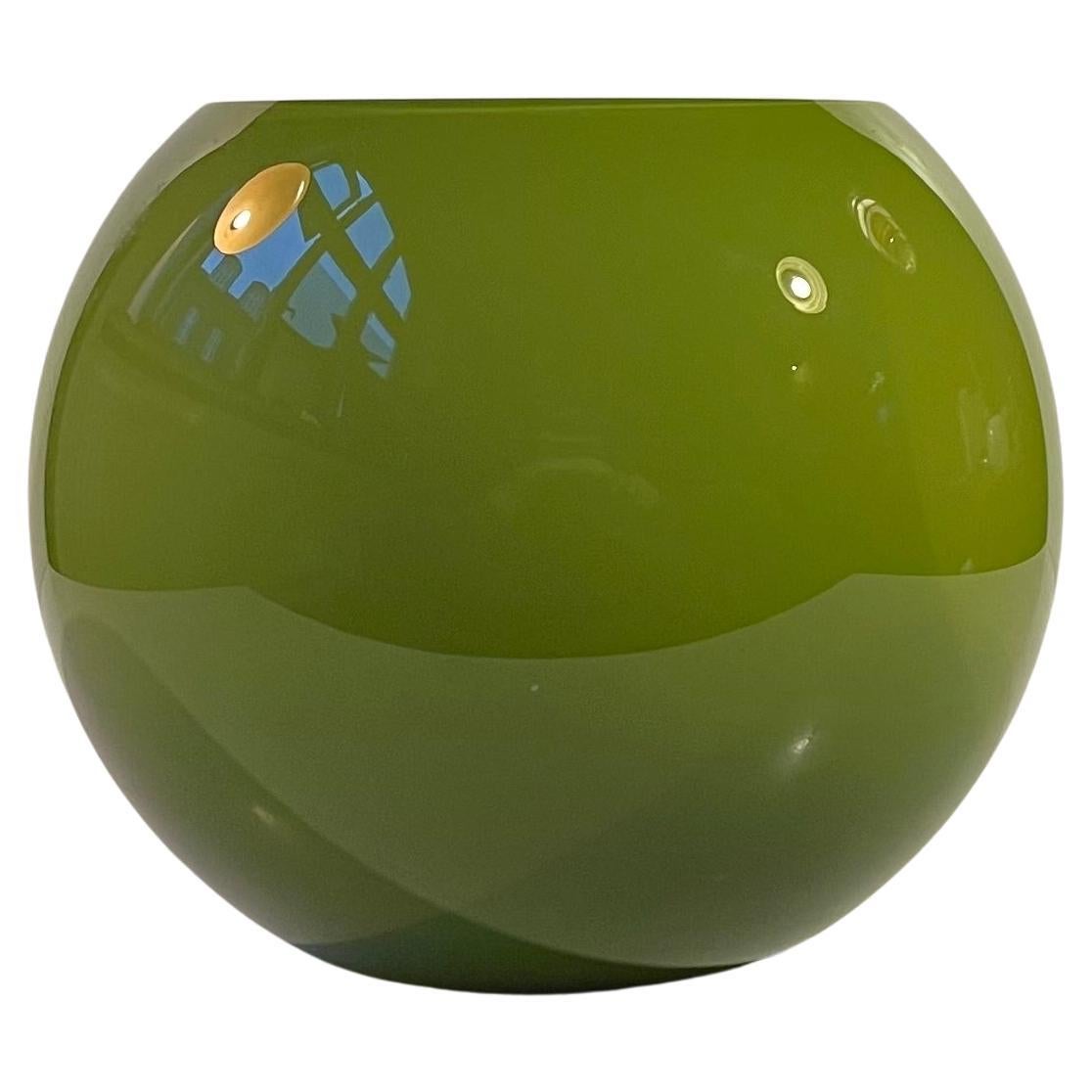 Swedish Grace Style Ball Vase in Cased Green Opaline Glass For Sale