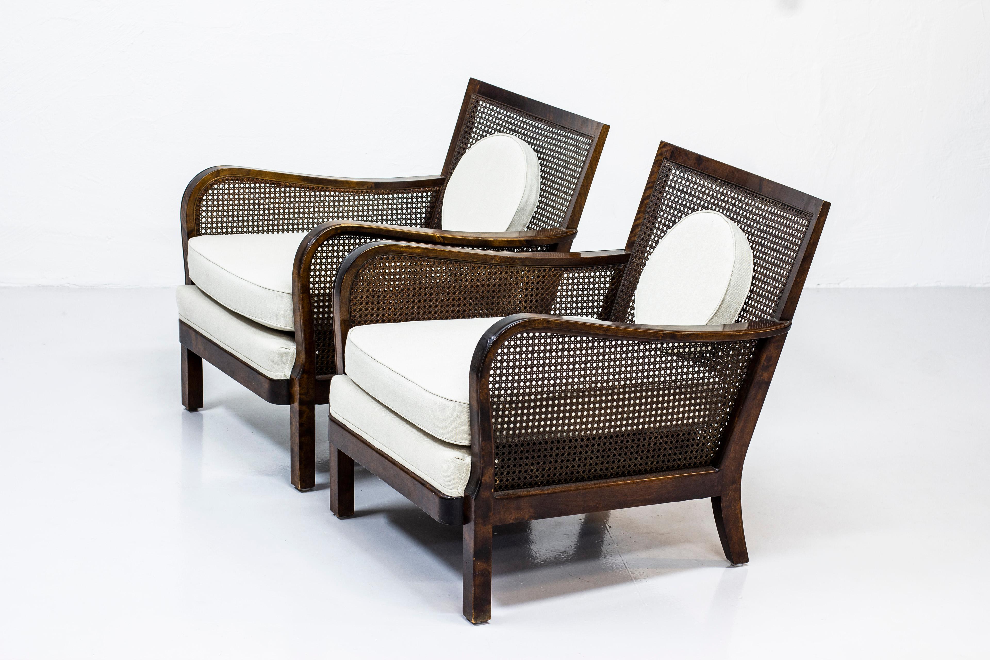 Mid-20th Century Swedish Grace Style Lounge Chairs Attributed to Otto Schulz and Boet