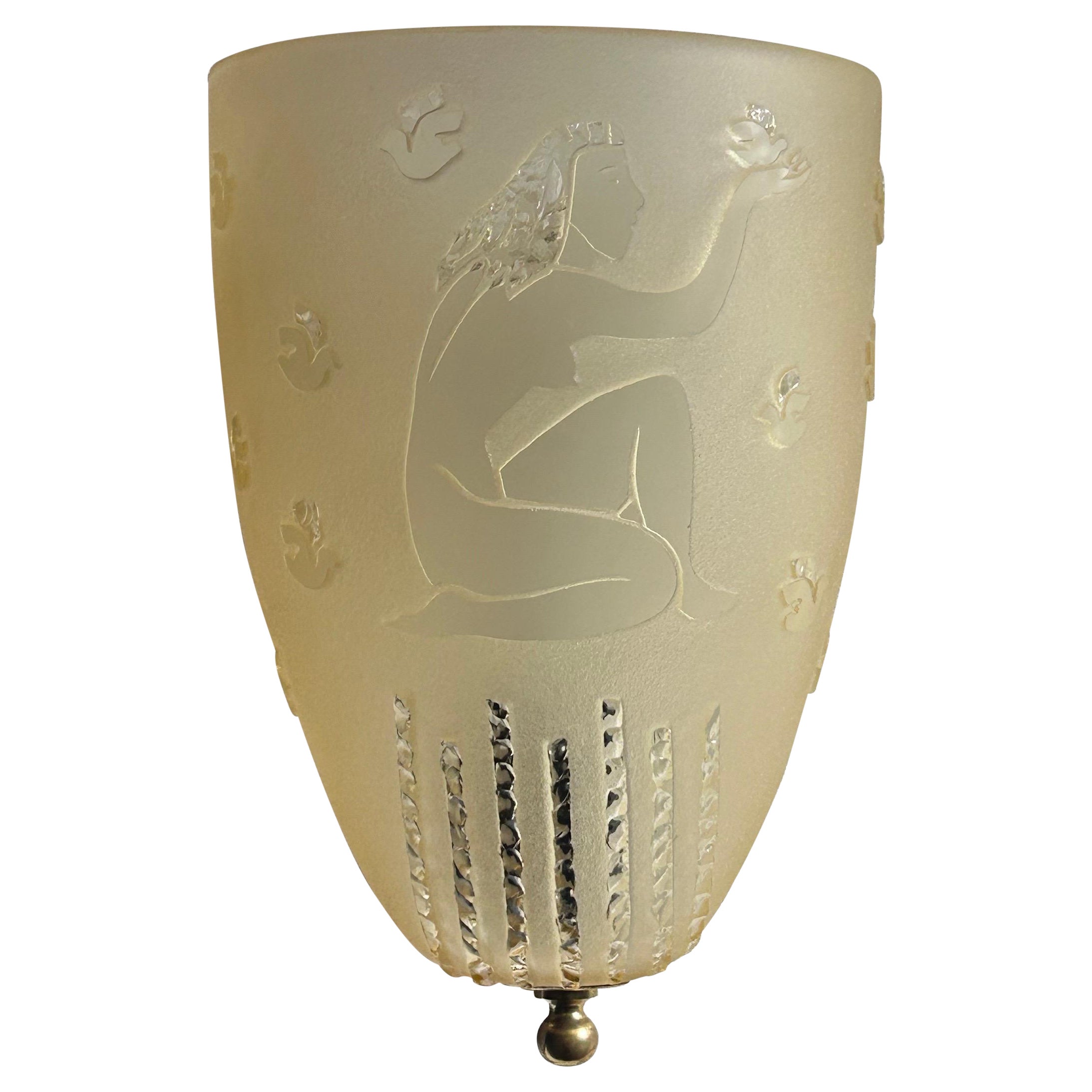 Swedish Grace Wall Lamp in Glass and Brass, Sweden 1930's