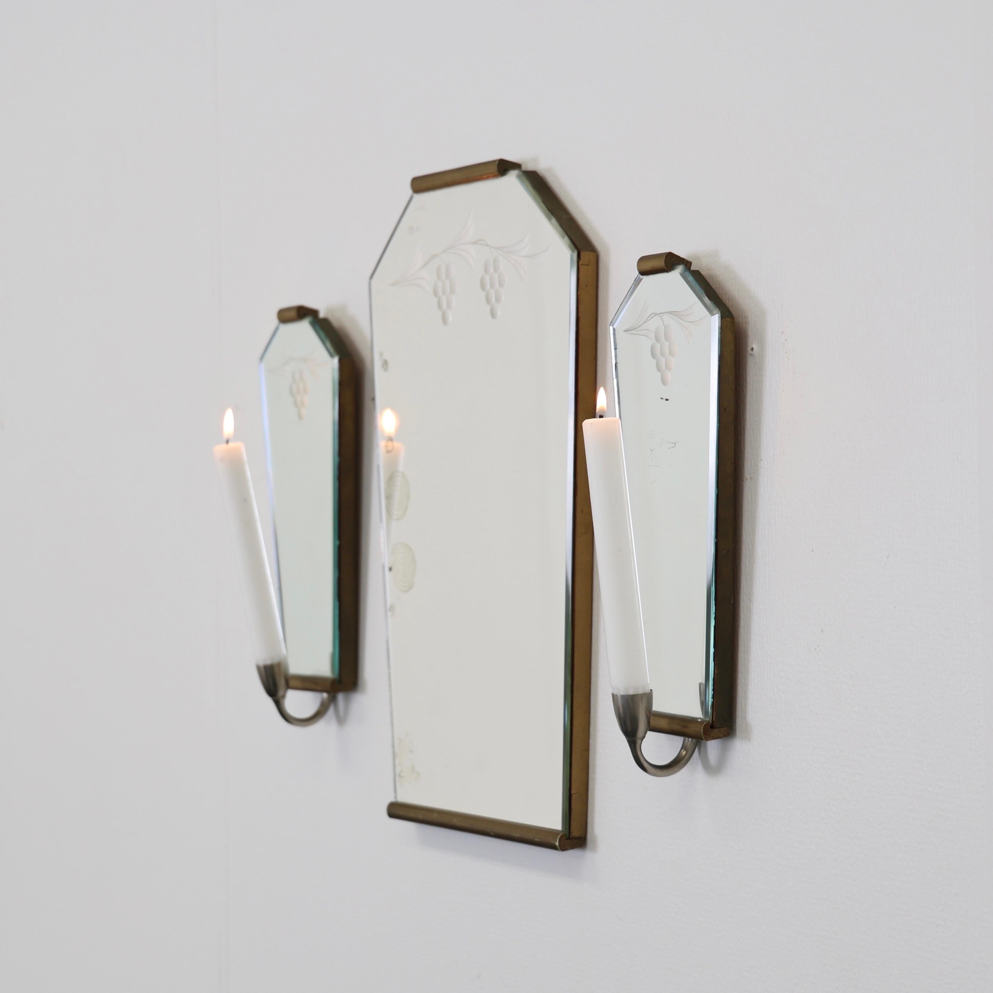 Miroir mural Grace et appliques à bougies, années 1940, Suède État moyen - En vente à Værløse, DK