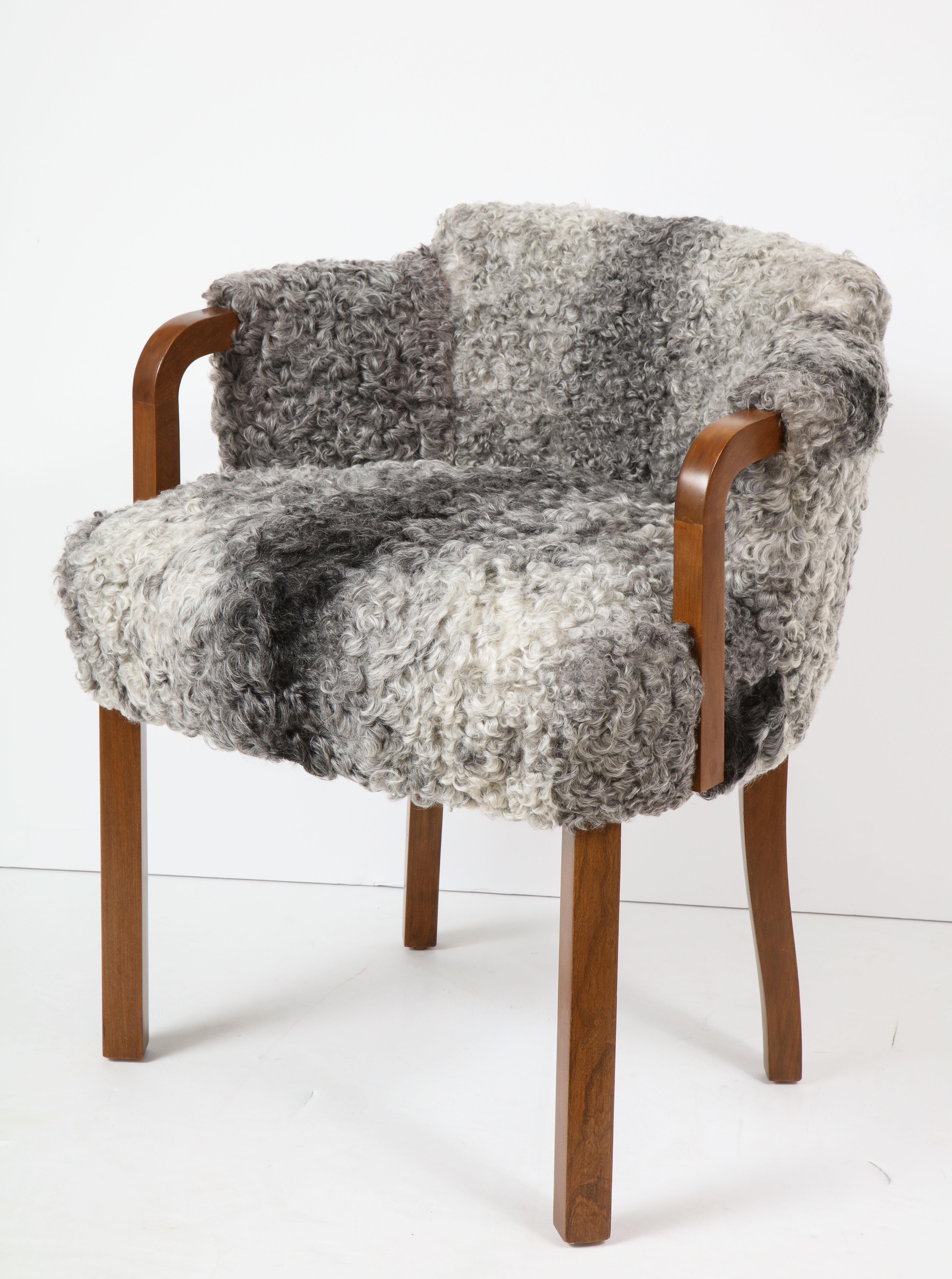 Art Deco Swedish Grace Walnut, Sheepskin Club Chairs